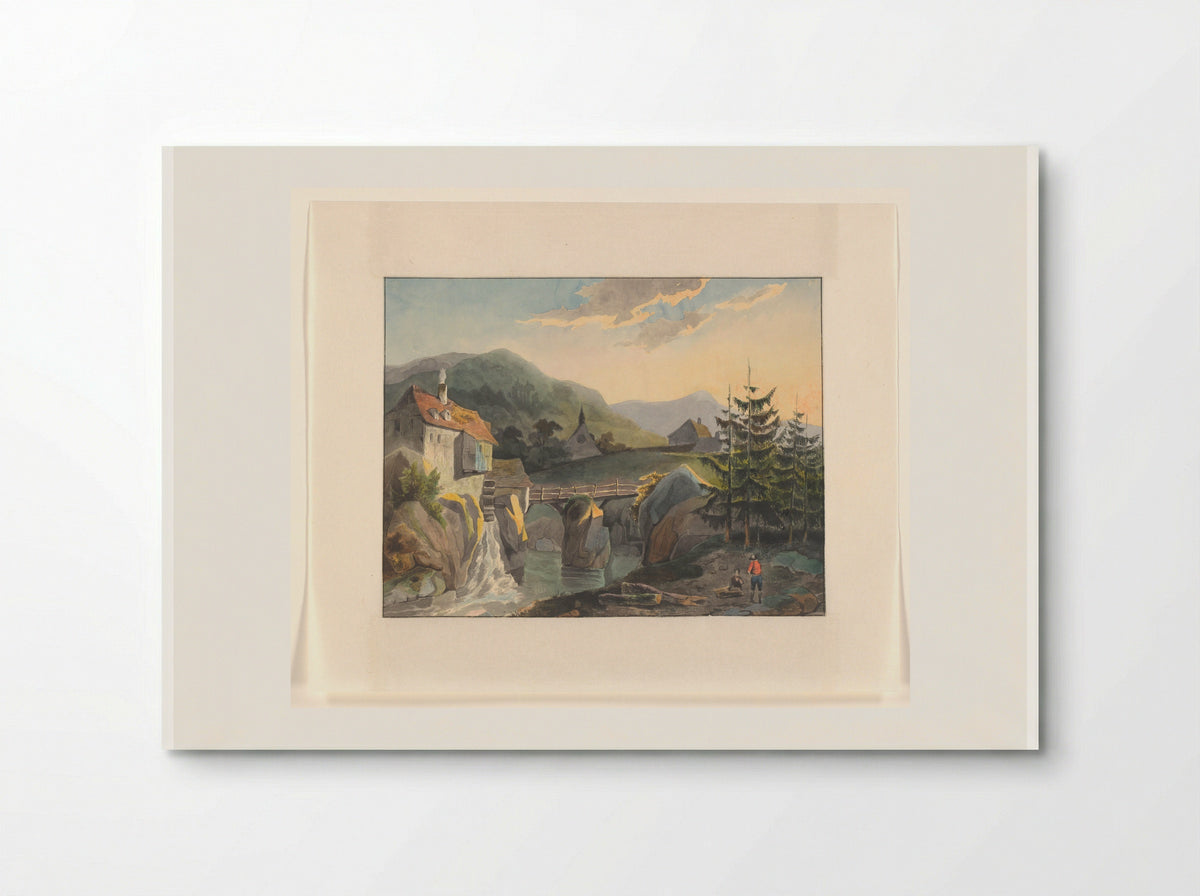 Mountain Scene with a Watermill and Bridge over a River - Johannes van Reijn - Poster