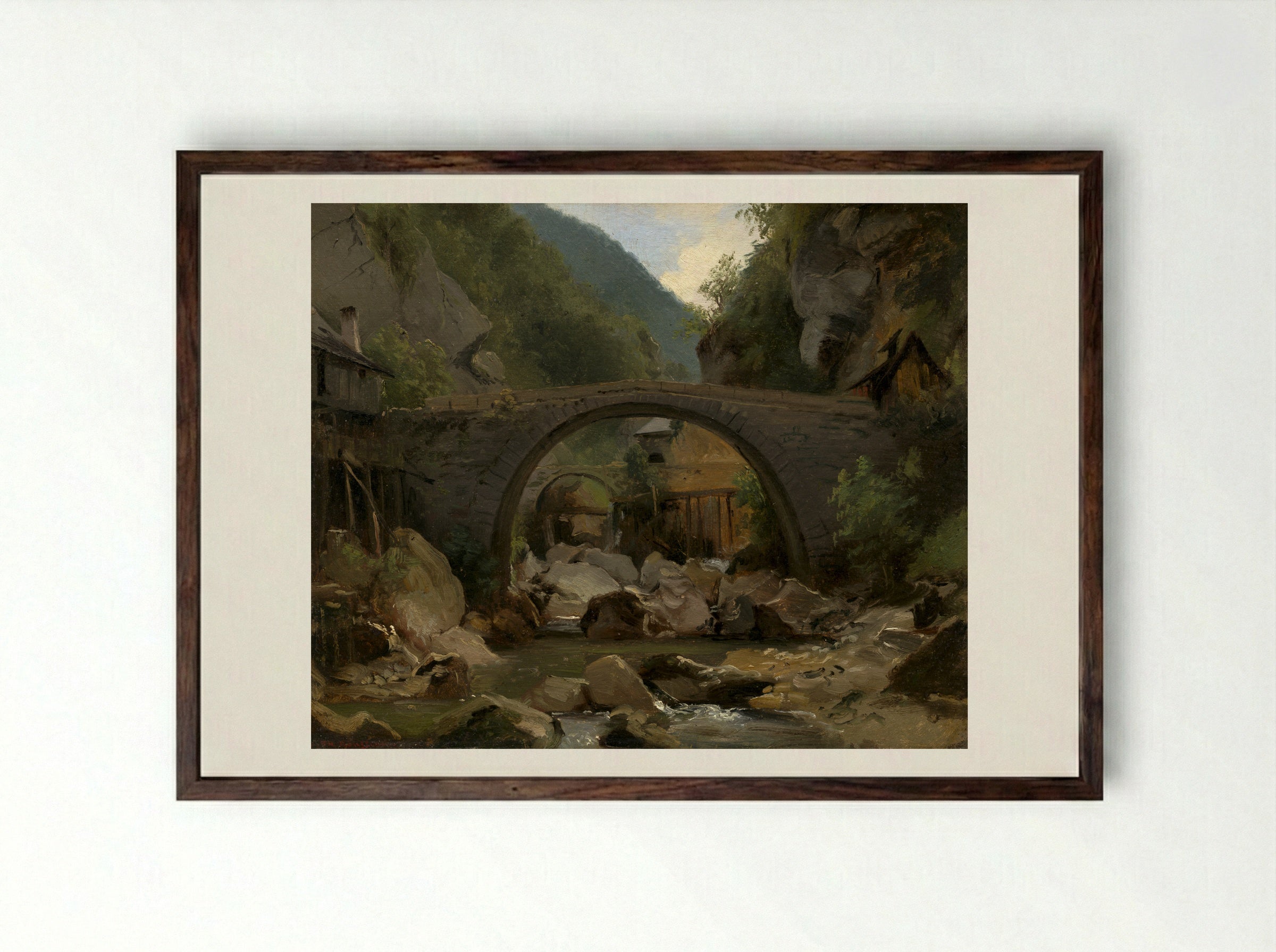 Mountain Stream in the Auvergne - Théodore Rousseau - Framed Print Dark Wood