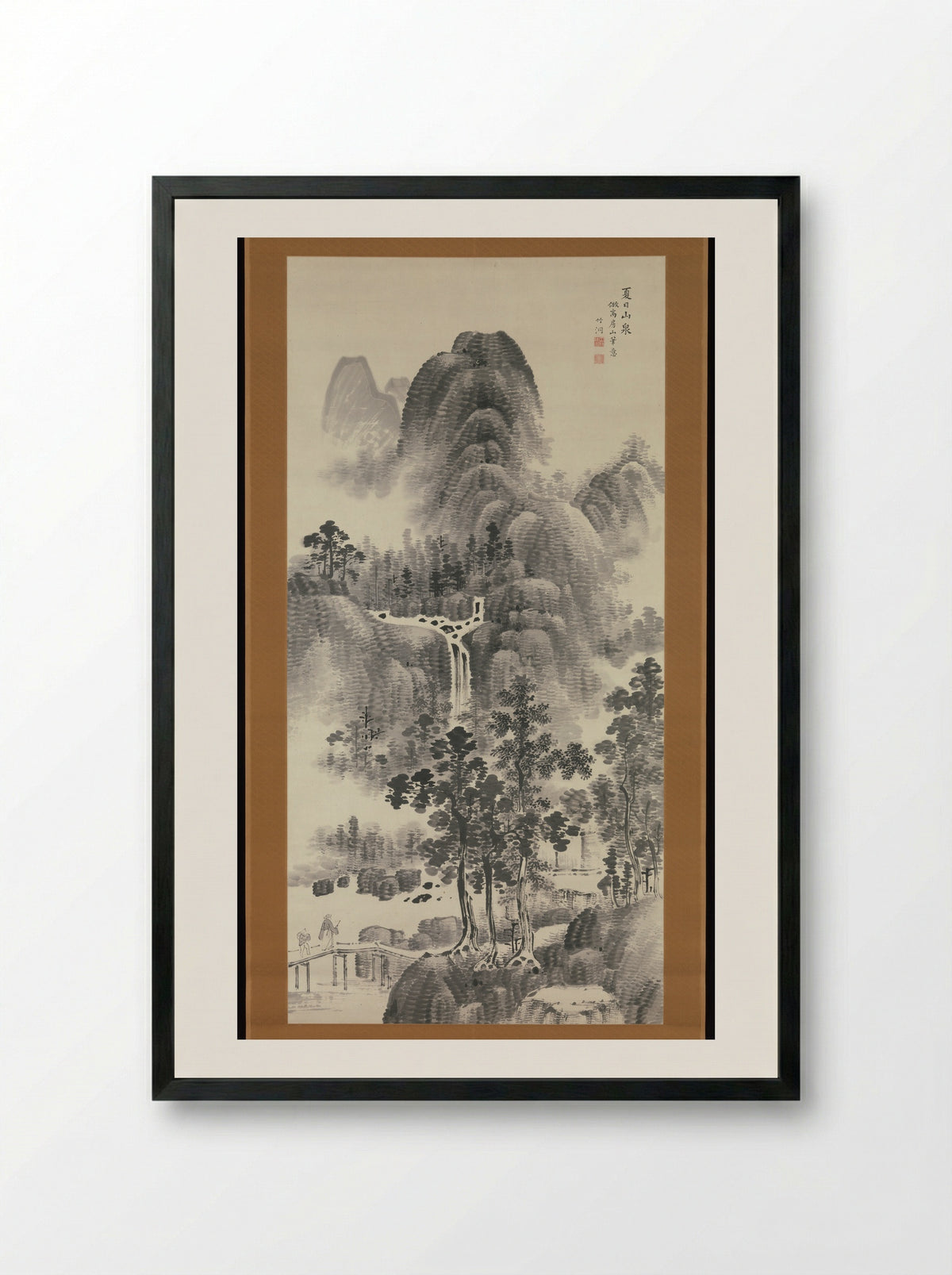 Mountain Stream on a Summer Day - Nakabayashi Chikutō - Framed Print Black