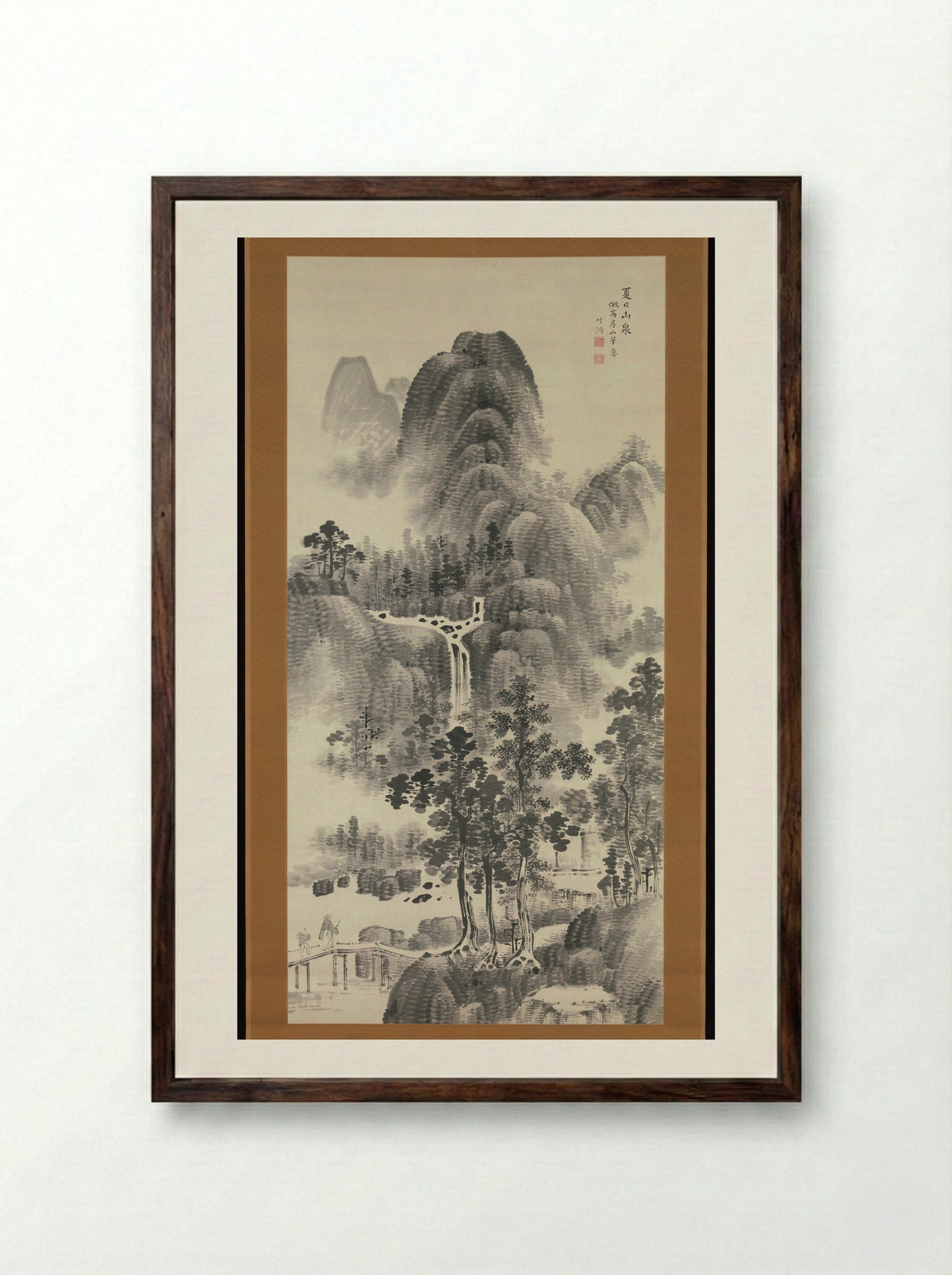 Mountain Stream on a Summer Day - Nakabayashi Chikutō - Framed Print Dark Wood