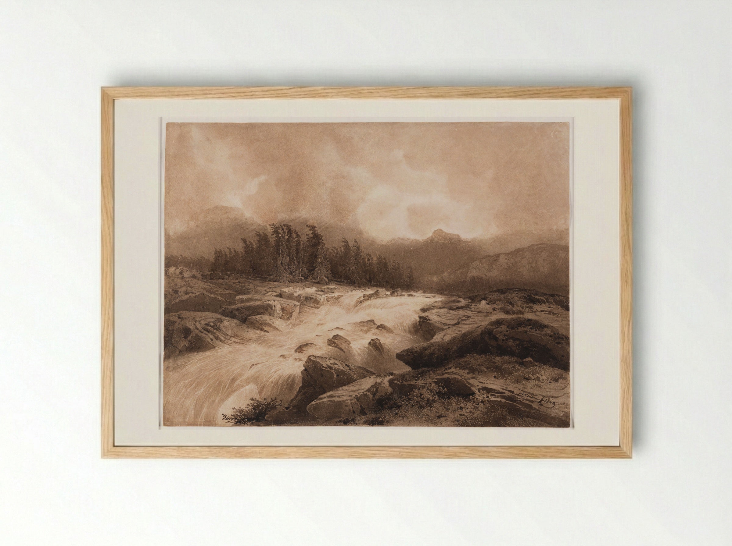Mountain Torrent in a Storm - Alexandre Calame - Framed Print Wood