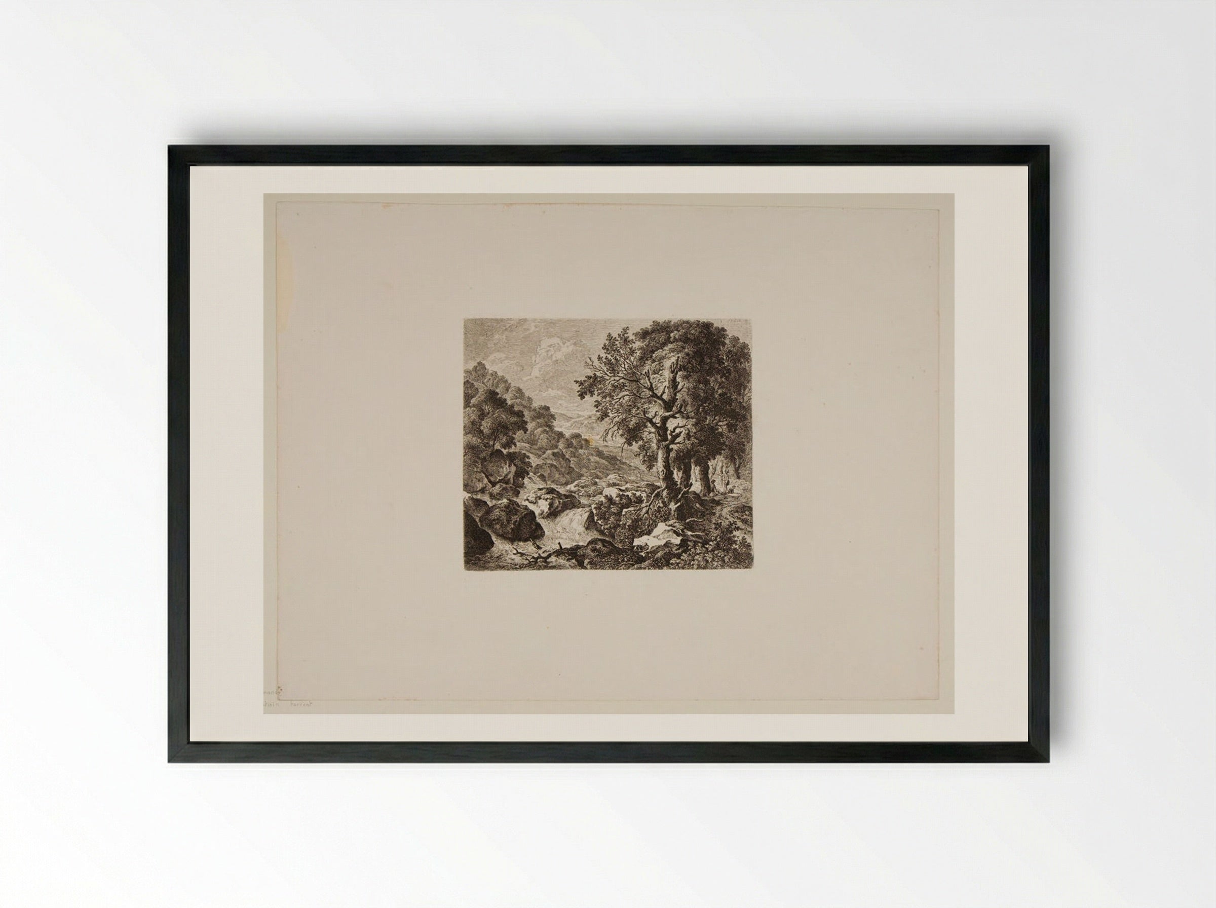 Mountain Torrent - Ferdinand Kobell - Framed Print Black