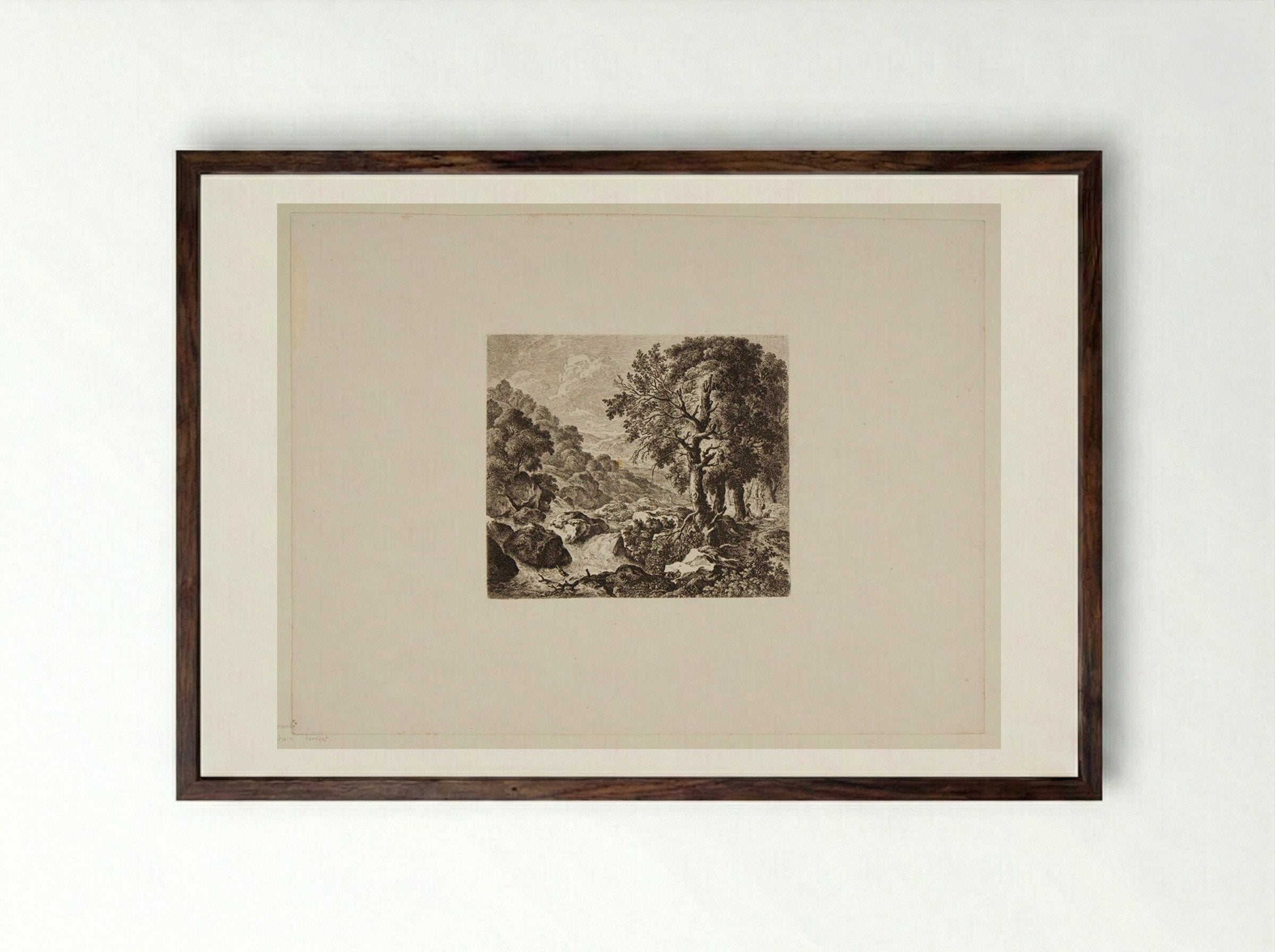 Mountain Torrent - Ferdinand Kobell - Framed Print Dark Wood