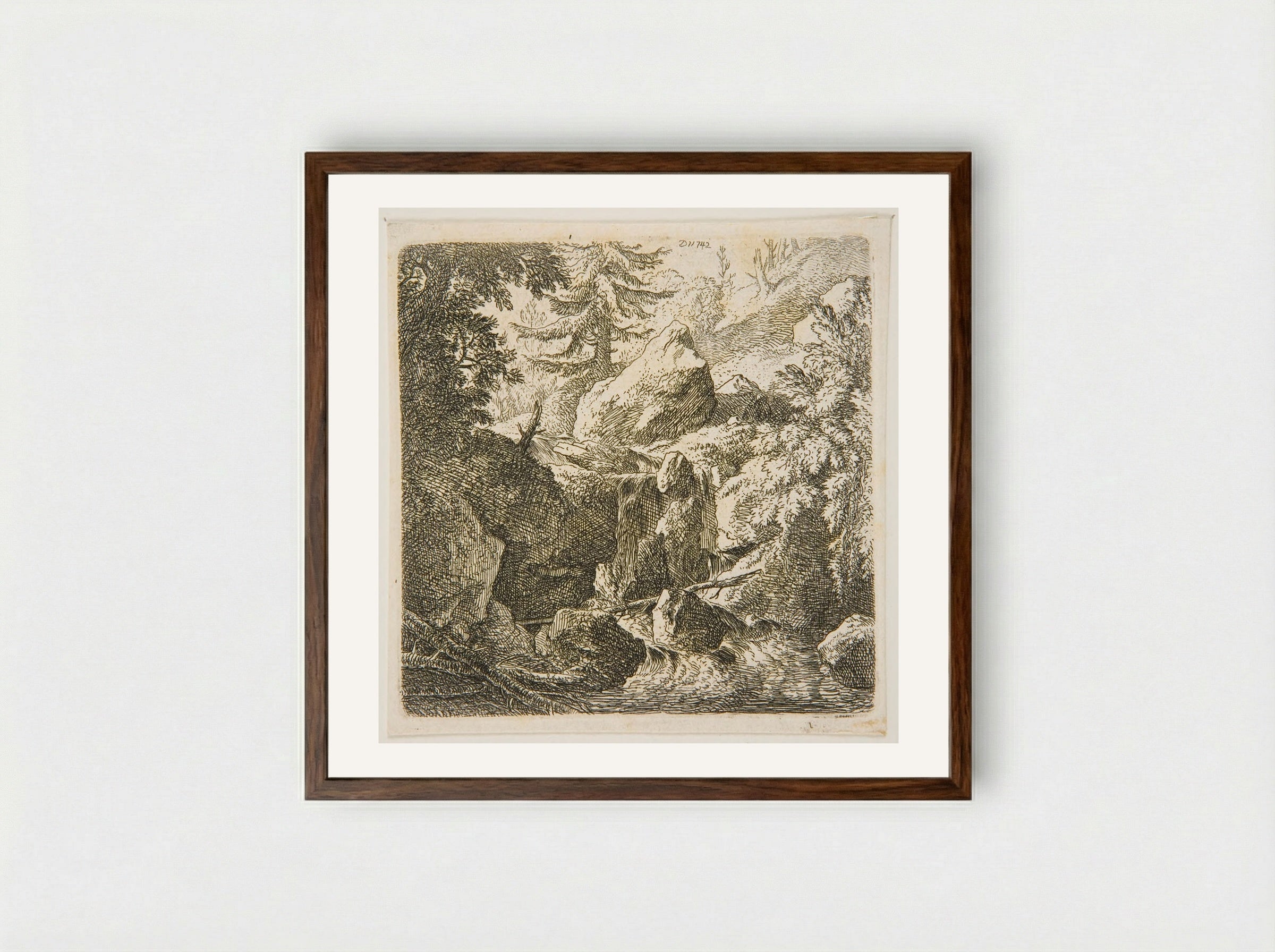 Mountain Torrent - Christian Wilhelm Ernst Dietrich - Framed Print Dark Wood
