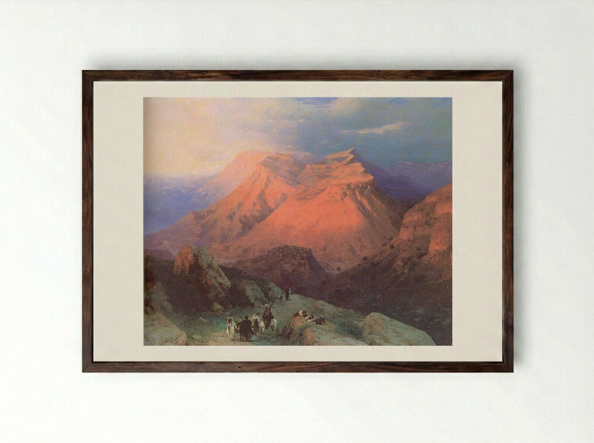 Mountain Village Gunib in Daghestan View from the East - Ivan Aivazovsky - Framed Print Dark Wood