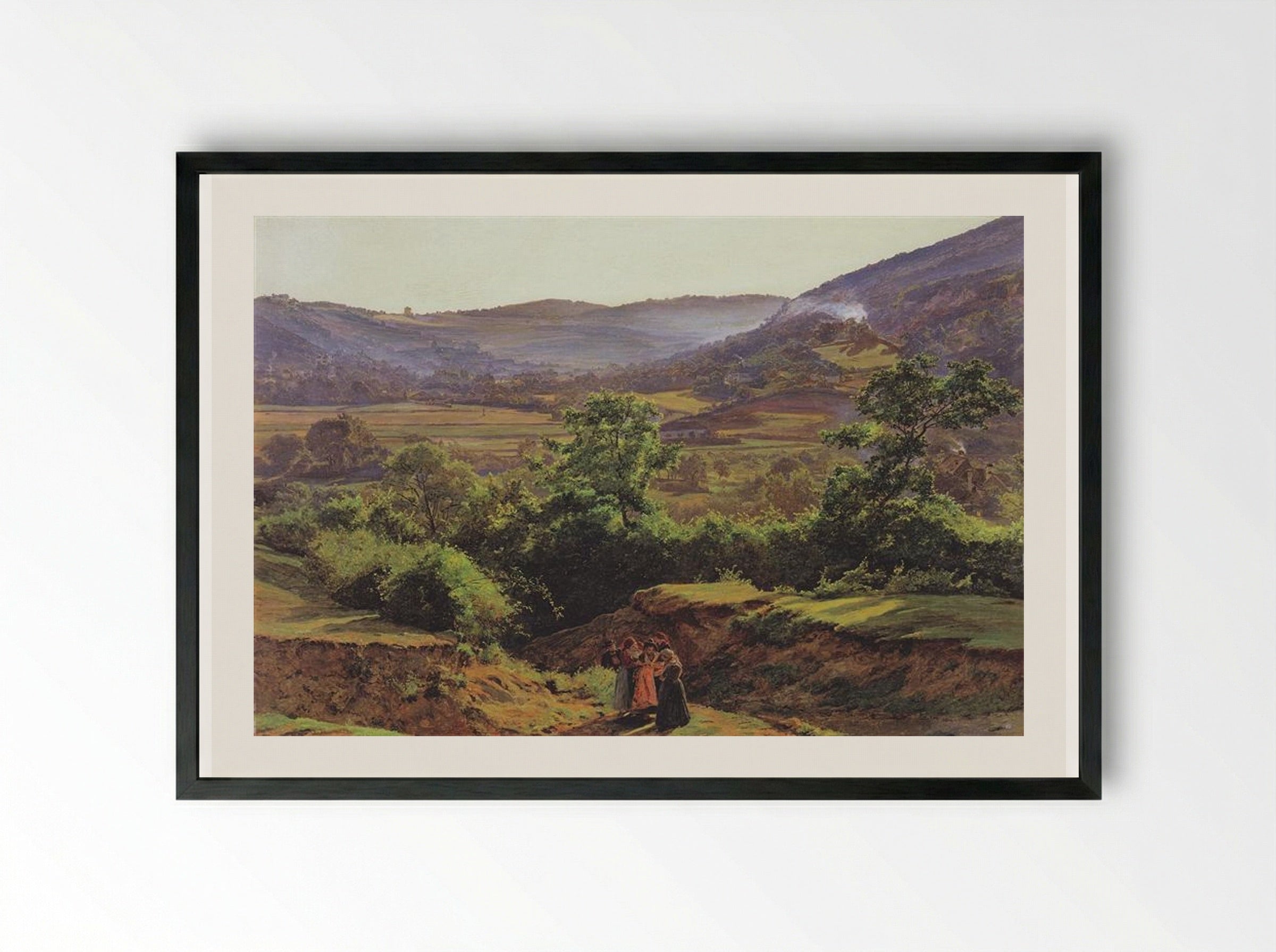 Mountain landscape with the ruins of Liechtenstein in Mödling - Ferdinand Georg Waldmüller - Framed Print Black