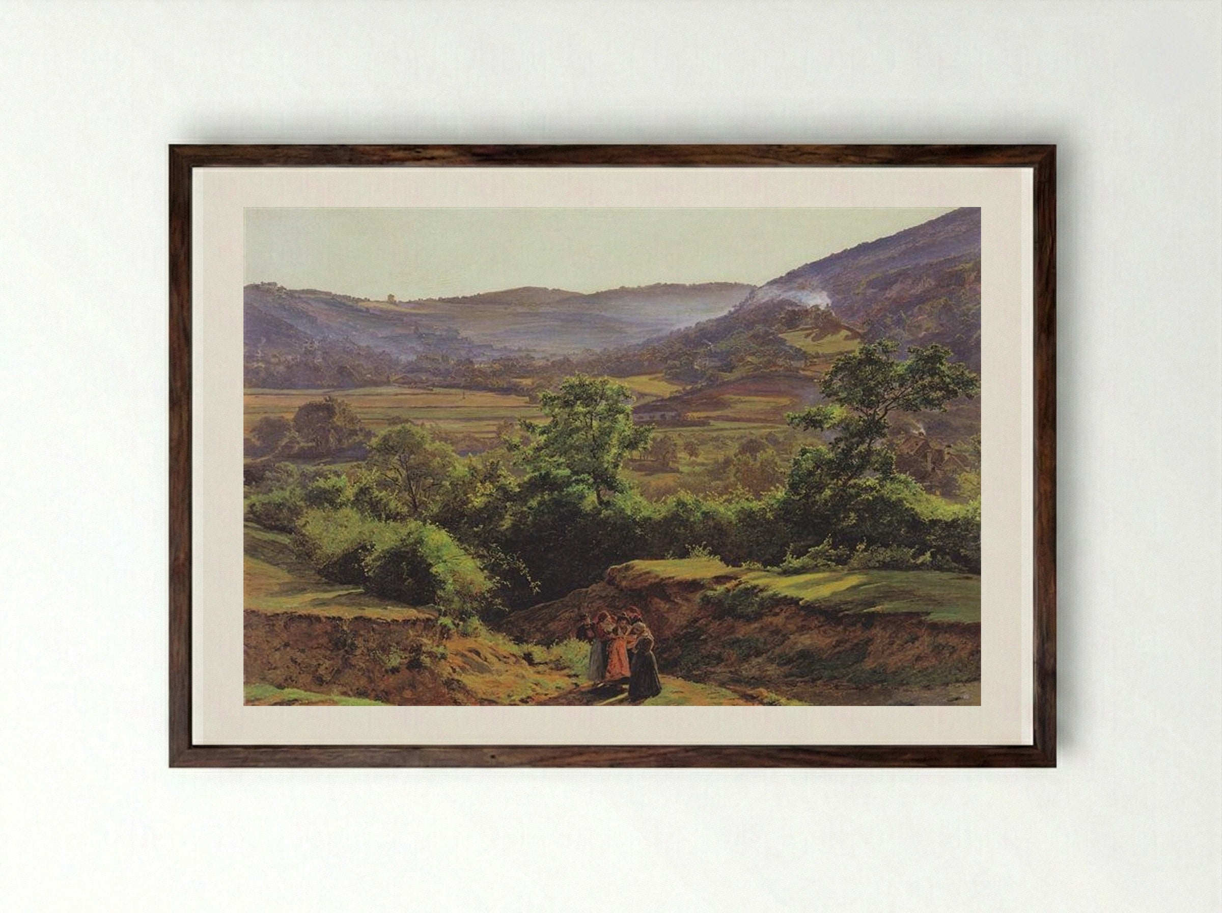 Mountain landscape with the ruins of Liechtenstein in Mödling - Ferdinand Georg Waldmüller - Framed Print Dark Wood