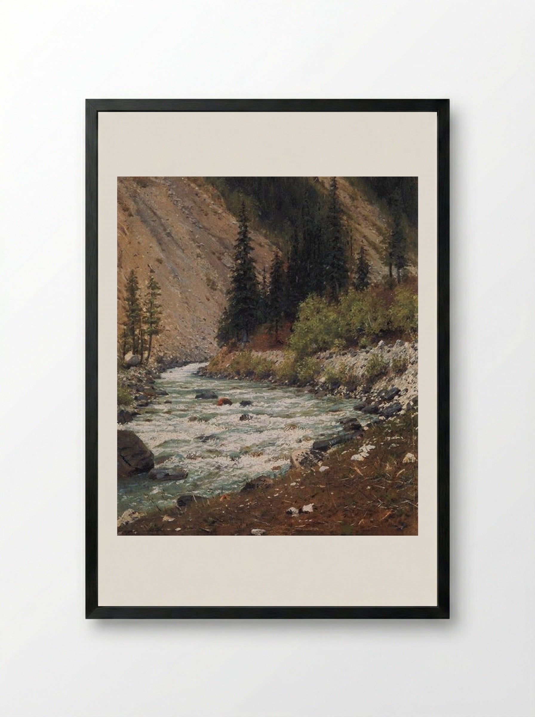 Mountain stream in Kashmir - Vasily Vereshchagin - Framed Print Black