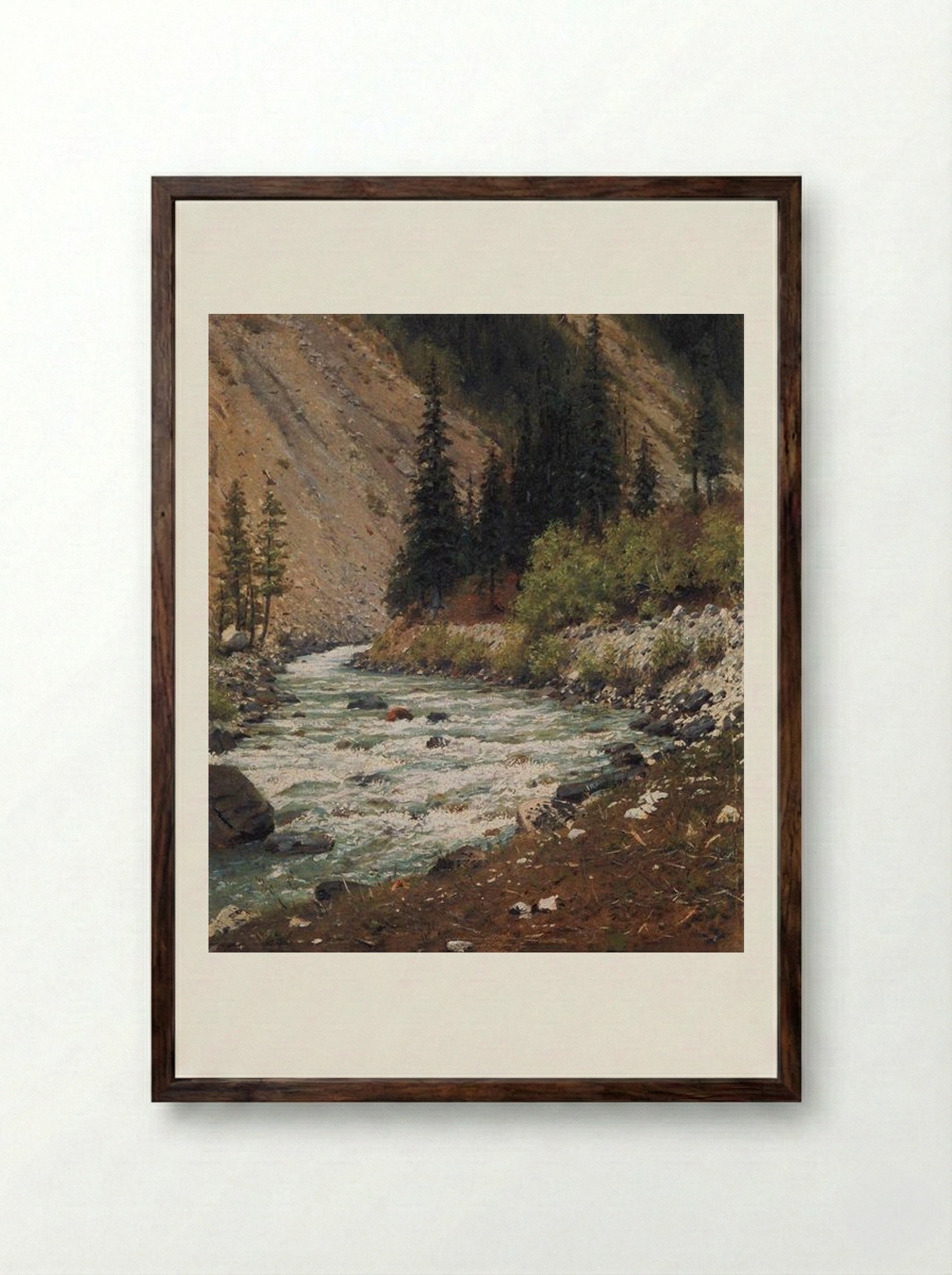 Mountain stream in Kashmir - Vasily Vereshchagin - Framed Print Dark Wood