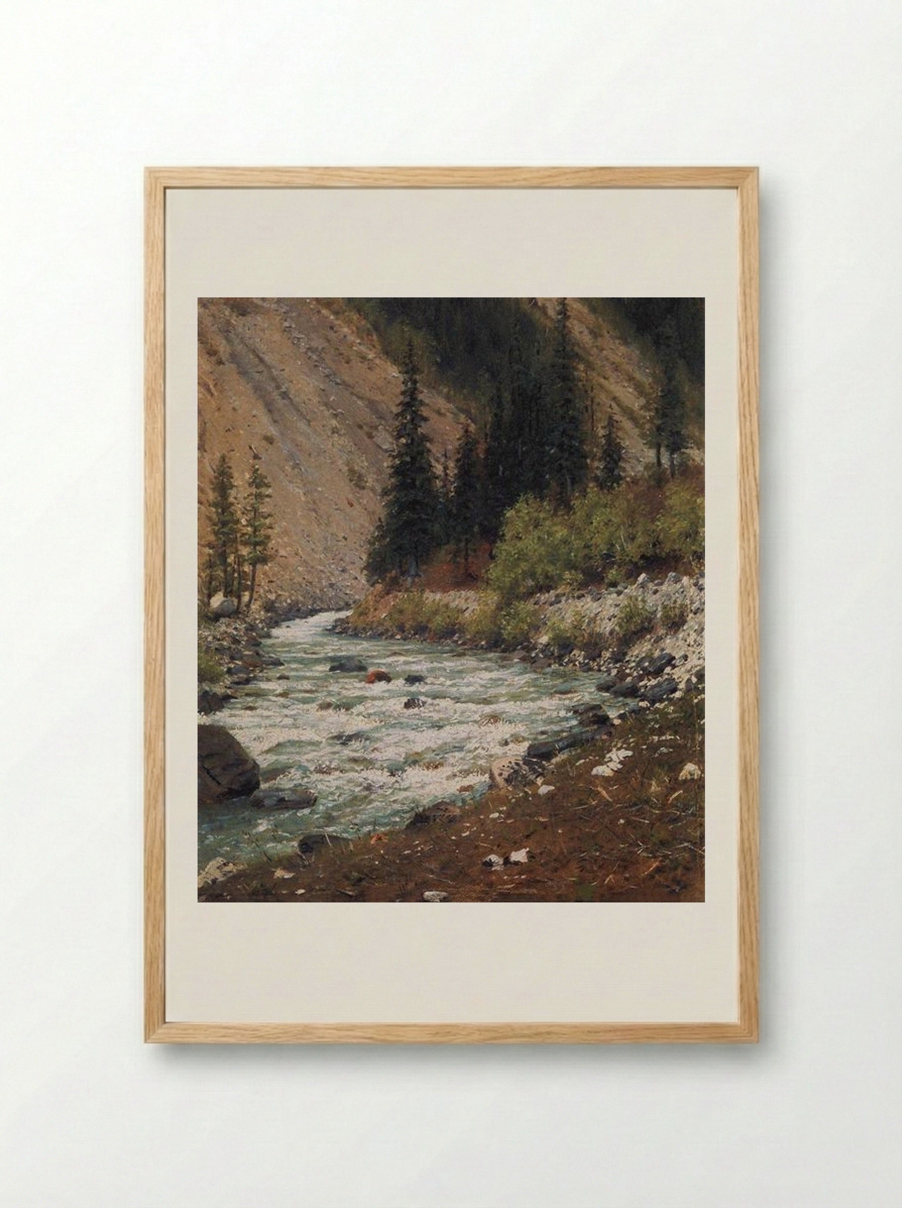 Mountain stream in Kashmir - Vasily Vereshchagin - Framed Print Wood