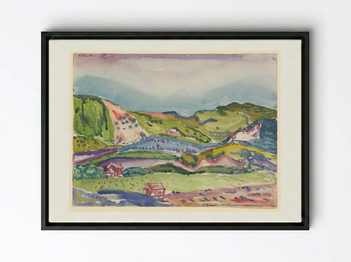 Mountain with Red House - Charles Demuth - Framed Canvas Black