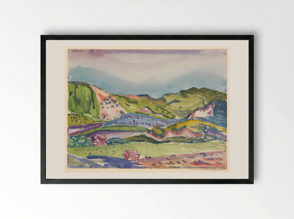 Mountain with Red House - Charles Demuth - Framed Print Black