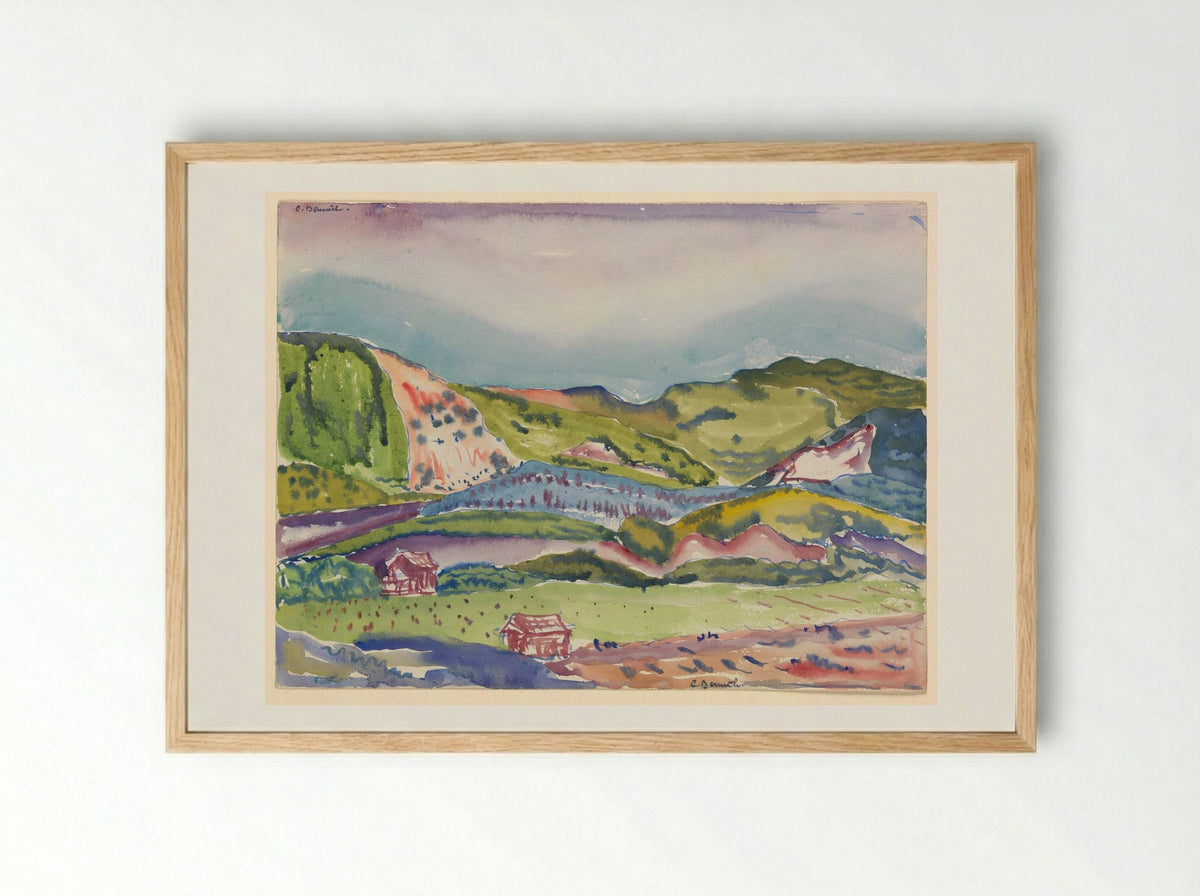 Mountain with Red House - Charles Demuth - Framed Print Wood