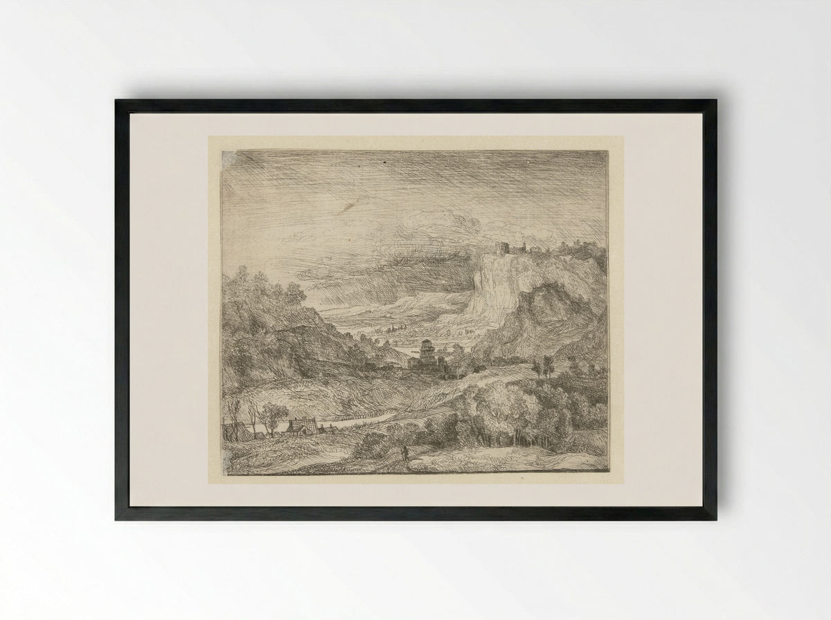 Mountainous Landscape with Approaching Storm - Gerrit Battem - Framed Print Black