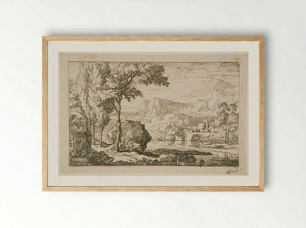 Mountainous Landscape with Bas-Relief - Christian Wilhelm Ernst Dietrich - Framed Print Wood