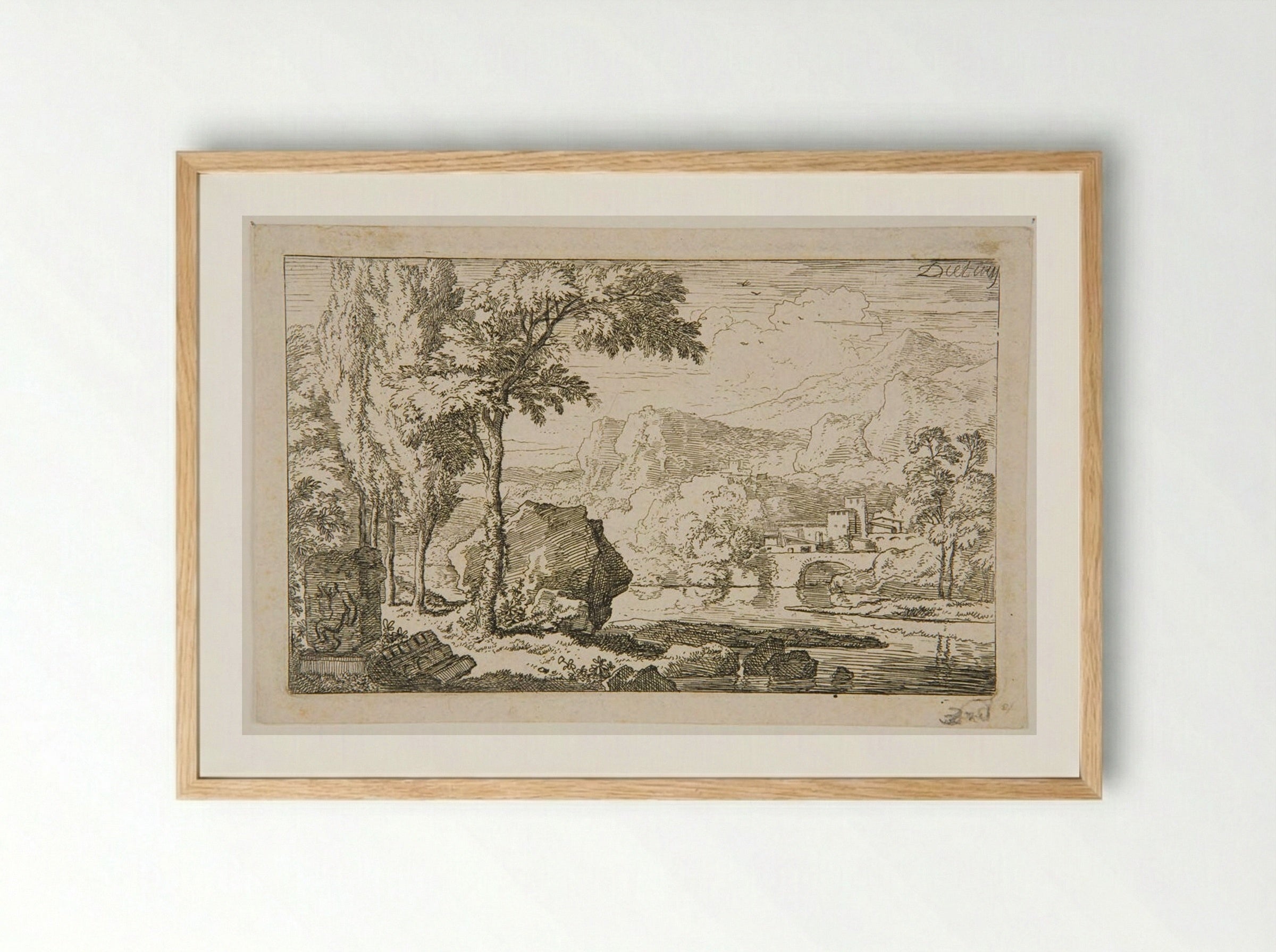 Mountainous Landscape with Bas-Relief - Christian Wilhelm Ernst Dietrich - Framed Print Wood