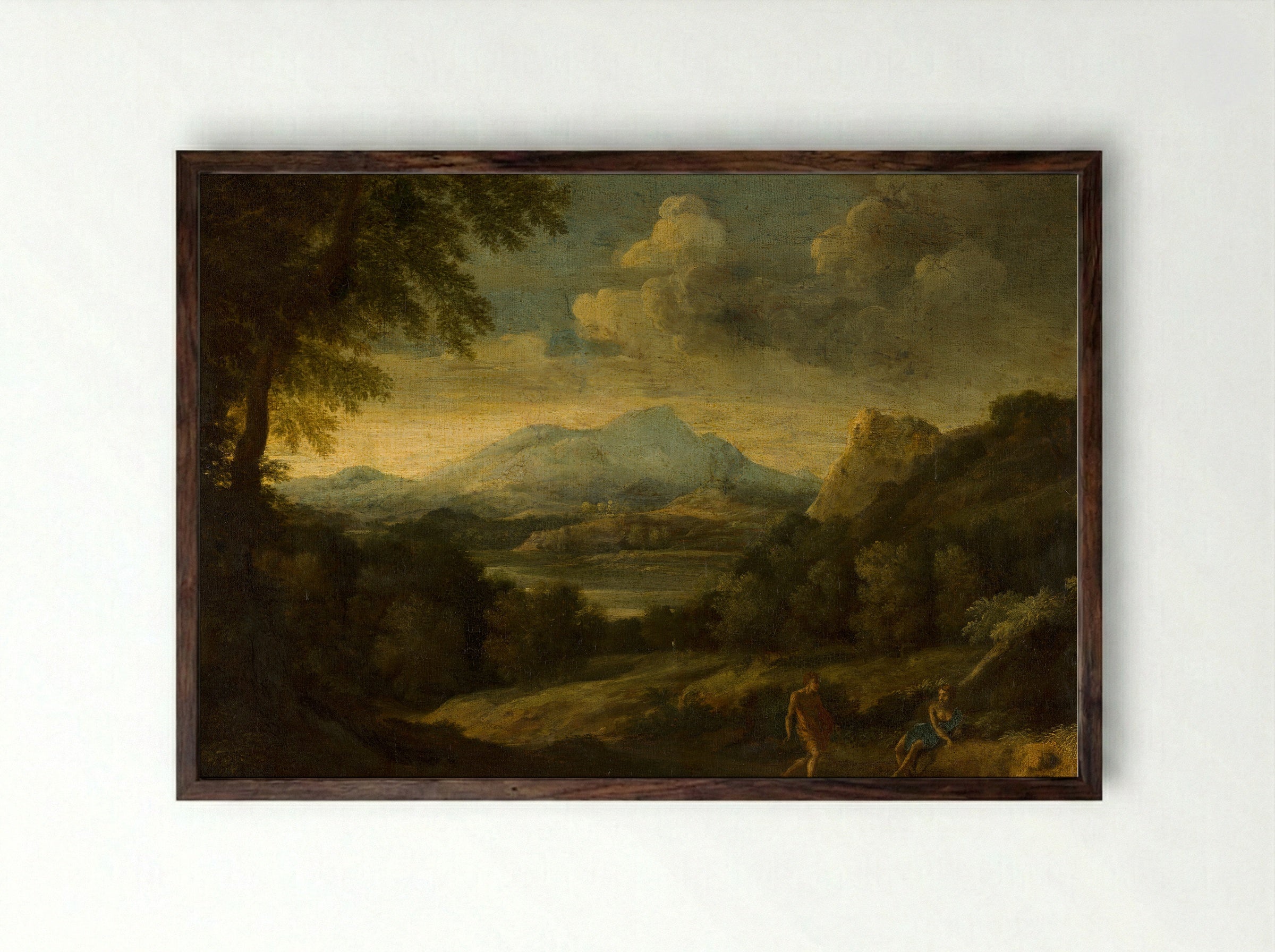 Mountainous Landscape with Figures - Gaspard Dughet - Framed Print Dark Wood