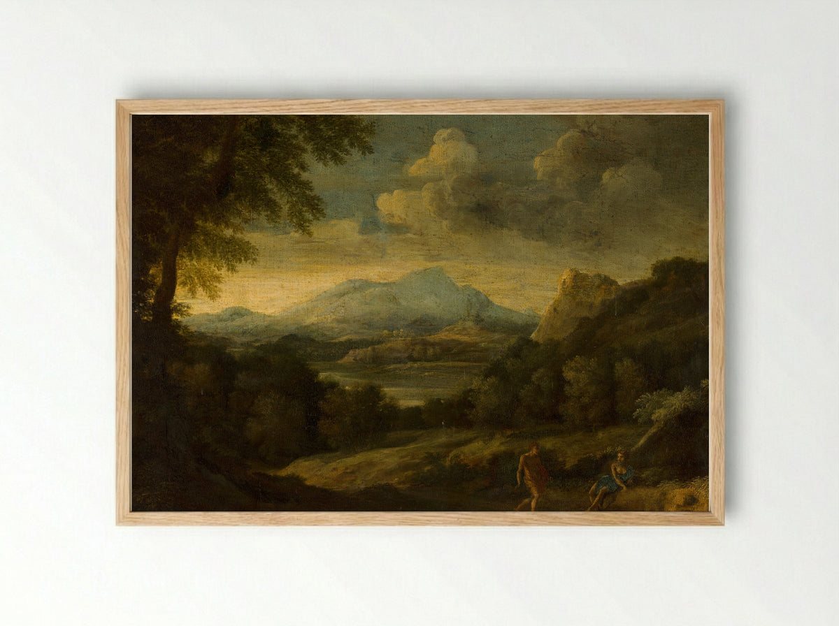 Mountainous Landscape with Figures - Gaspard Dughet - Framed Print Wood