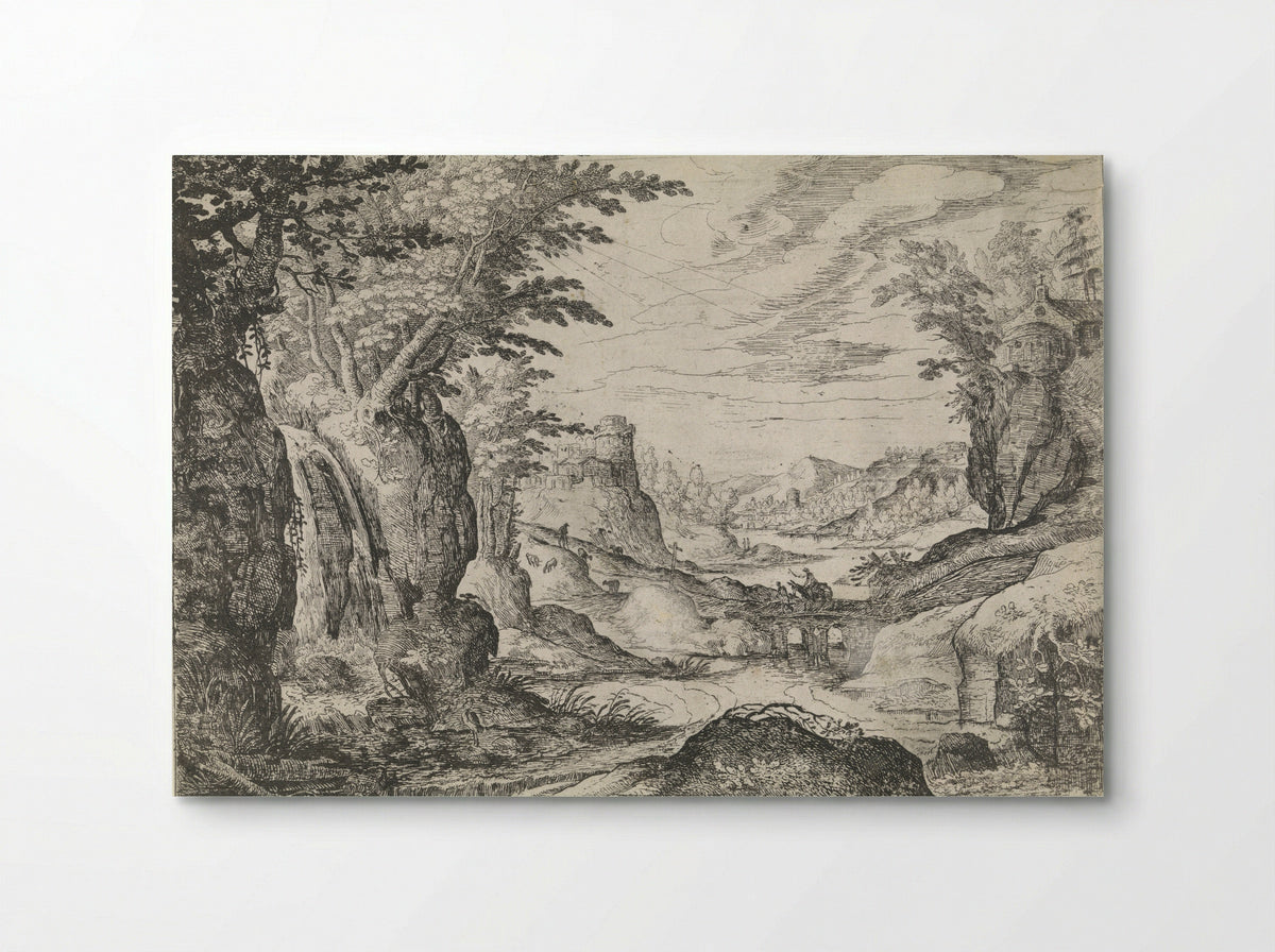 Mountainous Landscape with River and Bridge - Nicolas Moillon - Poster