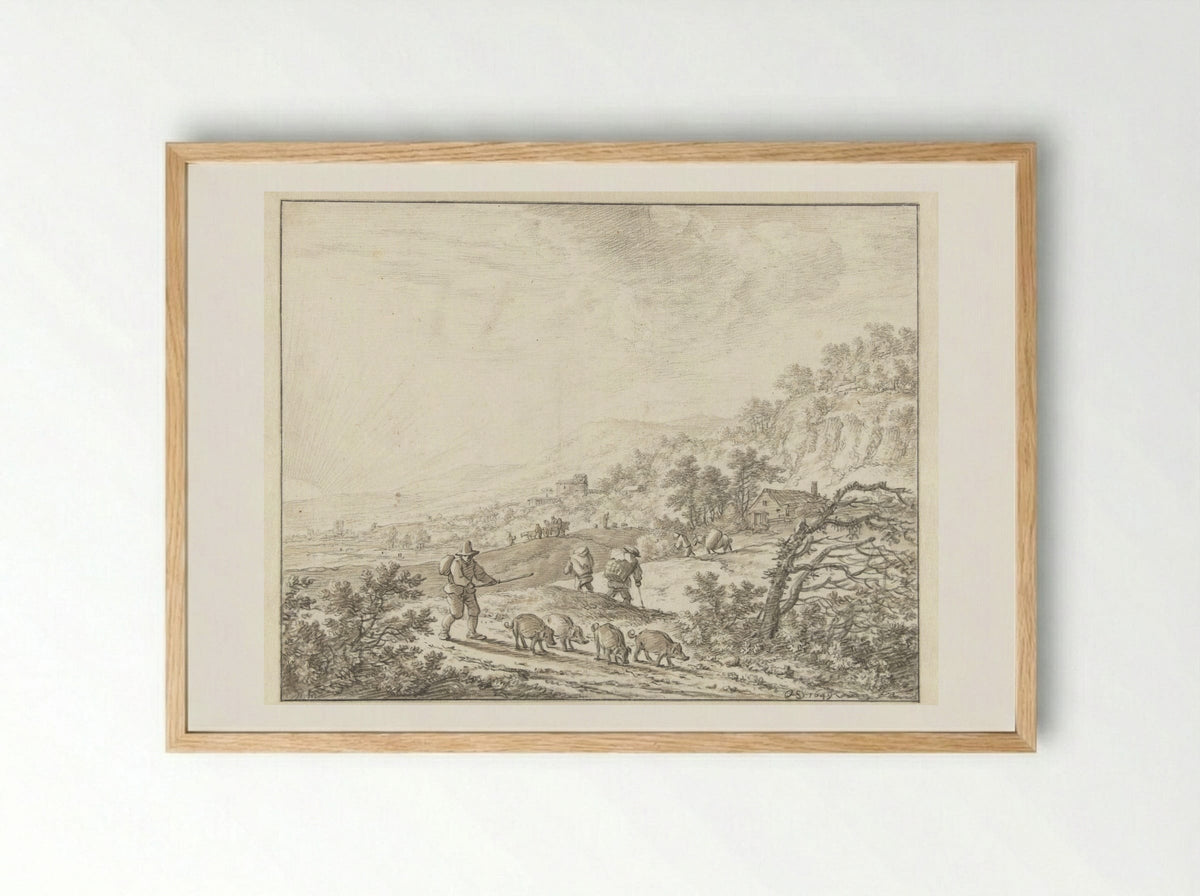 Mountainous Landscape with Sunset - Herman Saftleven - Framed Print Wood