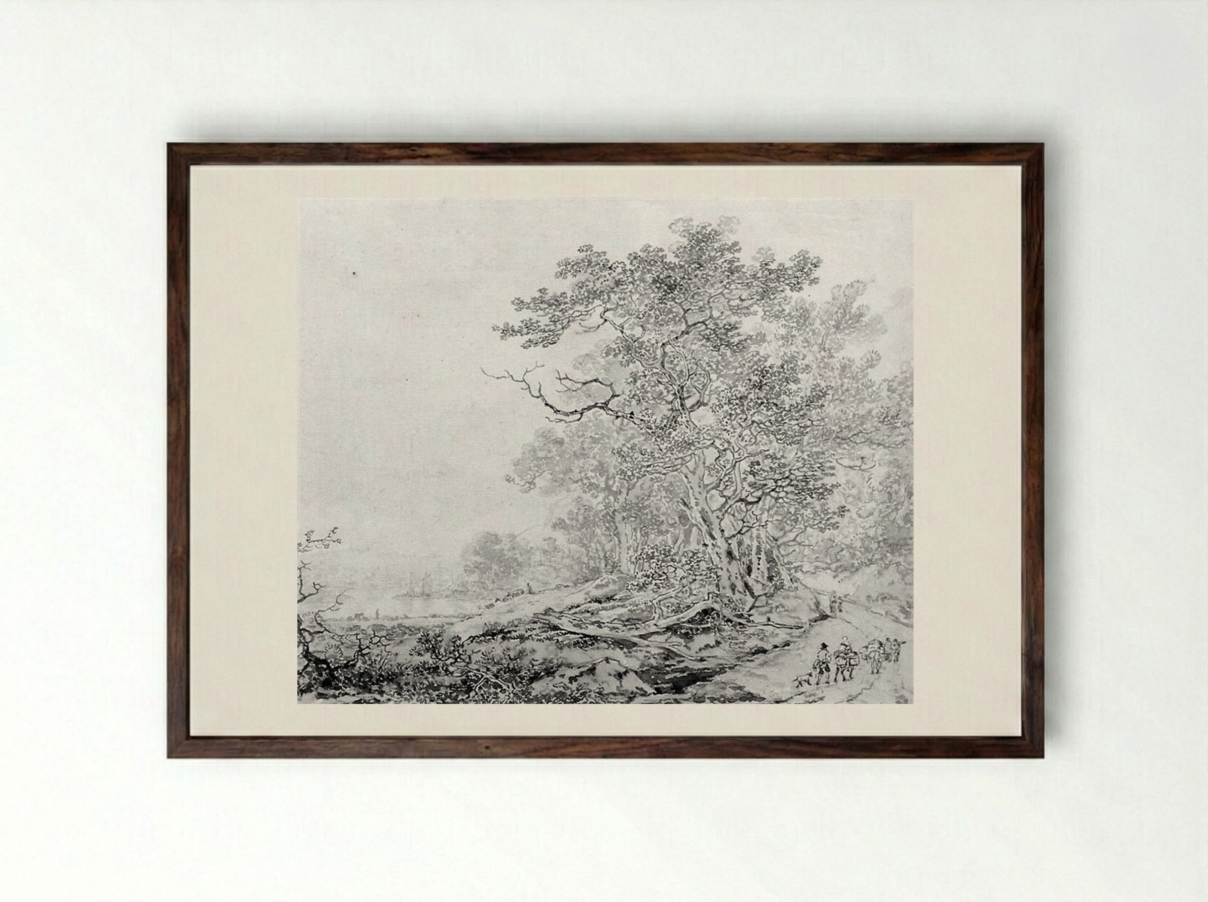 Mountainous Landscape with Travellers - Jacob van Strij - Framed Print Dark Wood