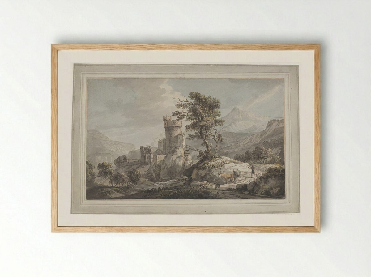 Mountainous Landscape with a Castle - Paul Sandby - Framed Print Wood