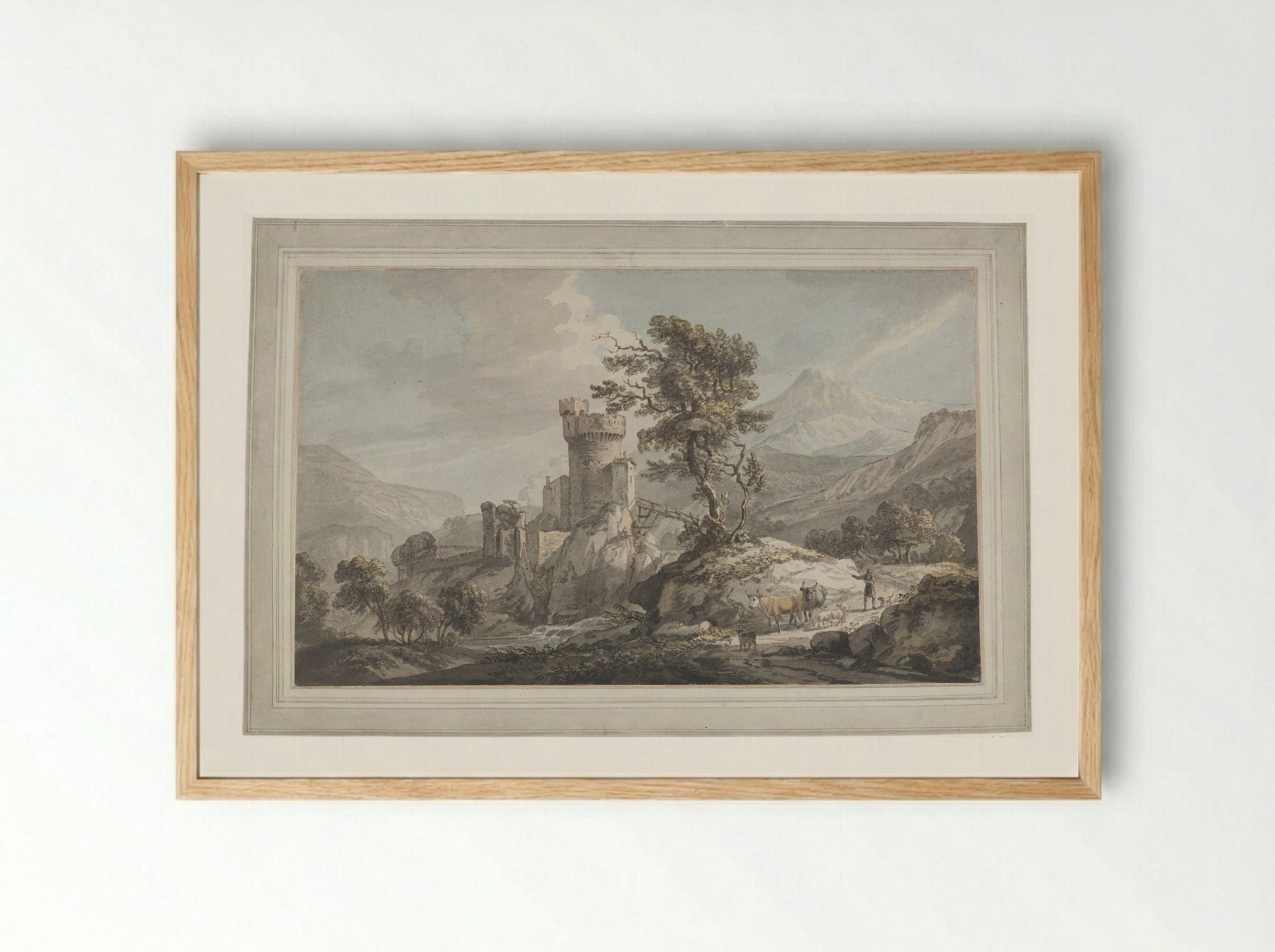 Mountainous Landscape with a Castle - Paul Sandby - Framed Print Wood
