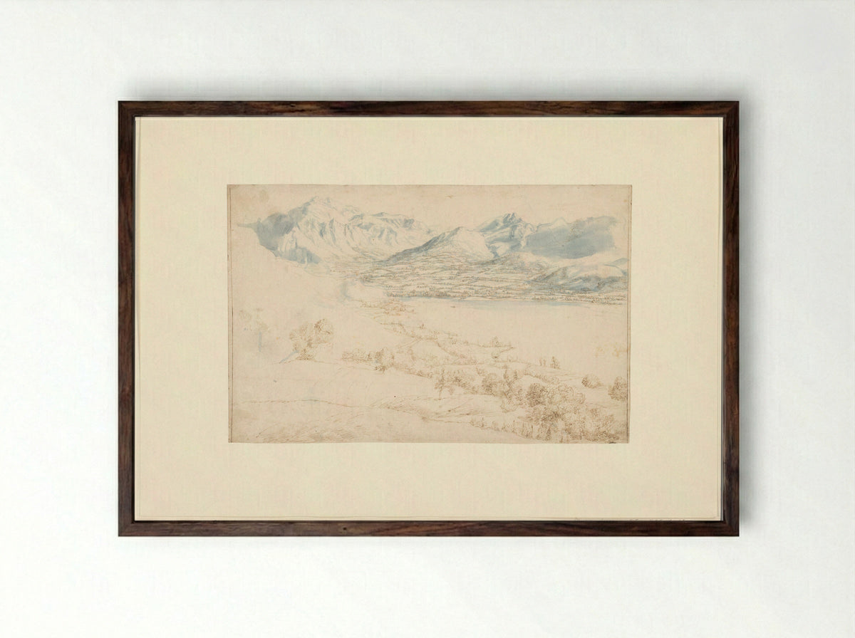 Mountainous Landscape with a Lake in a Valley - Frederik van Valckenborch - Framed Print Dark Wood