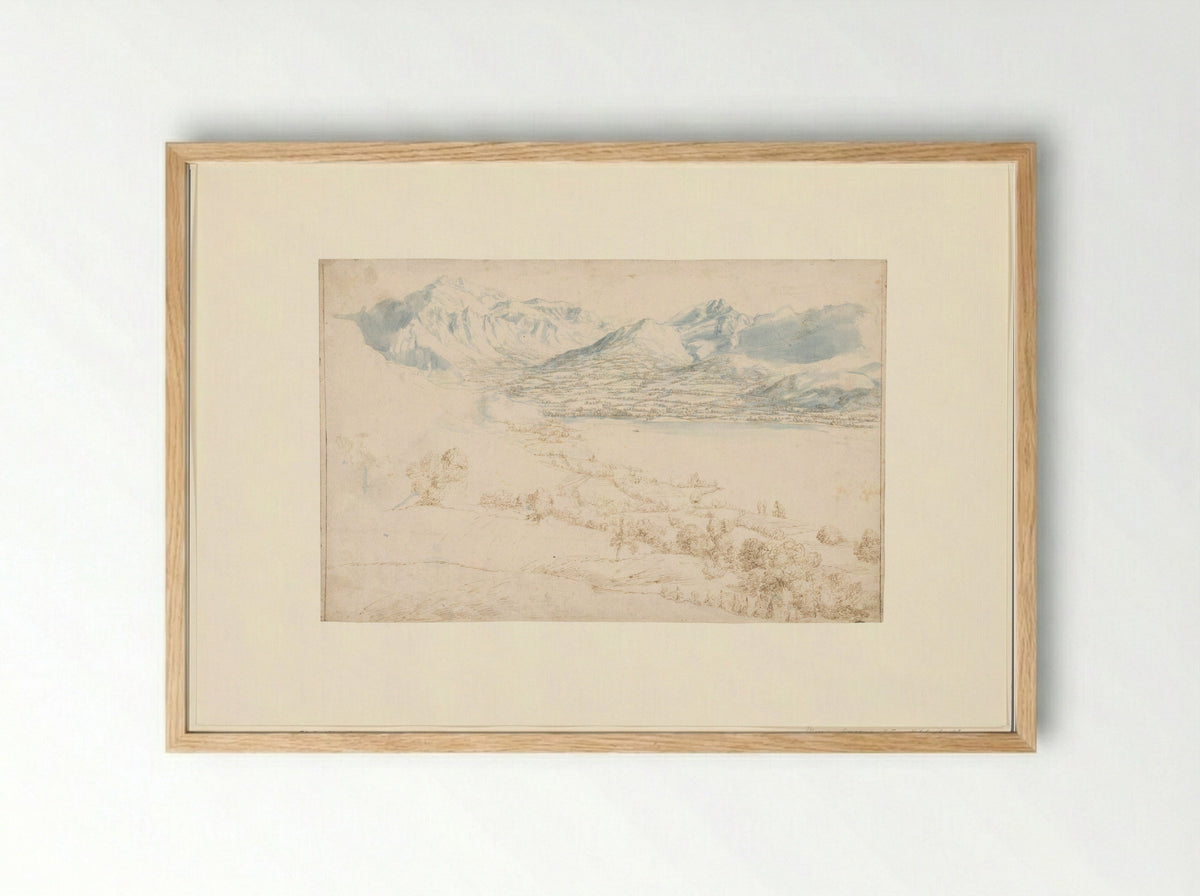 Mountainous Landscape with a Lake in a Valley - Frederik van Valckenborch - Framed Print Wood