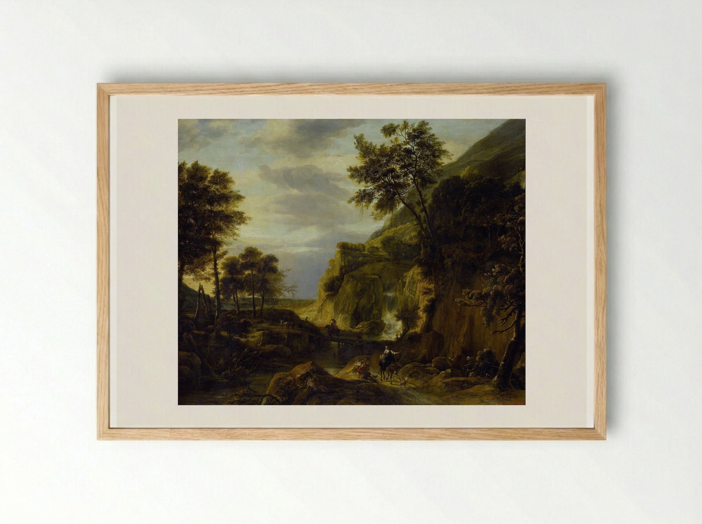 Mountainous Landscape with a Waterfall - Roelant Roghman - Framed Print Wood