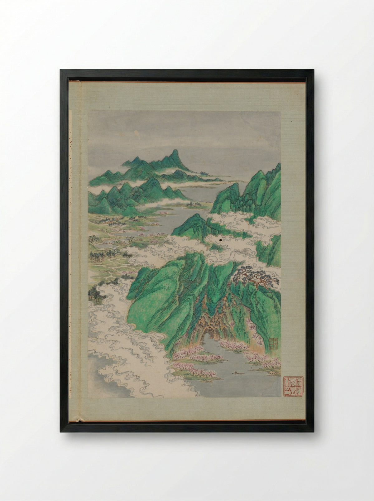 Mountainous River Scene - Shangrui - Framed Print Black
