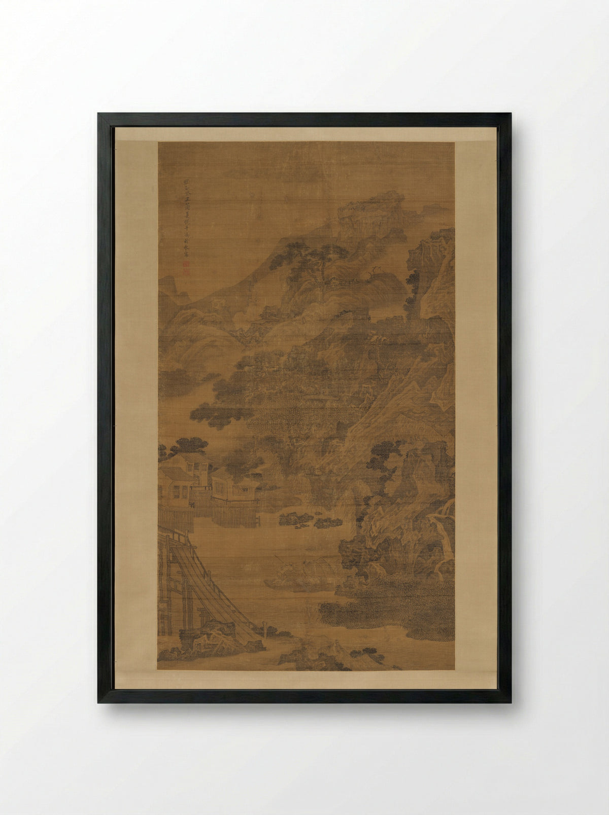Mountainous River Scene - Feng Qiyong - Framed Print Black