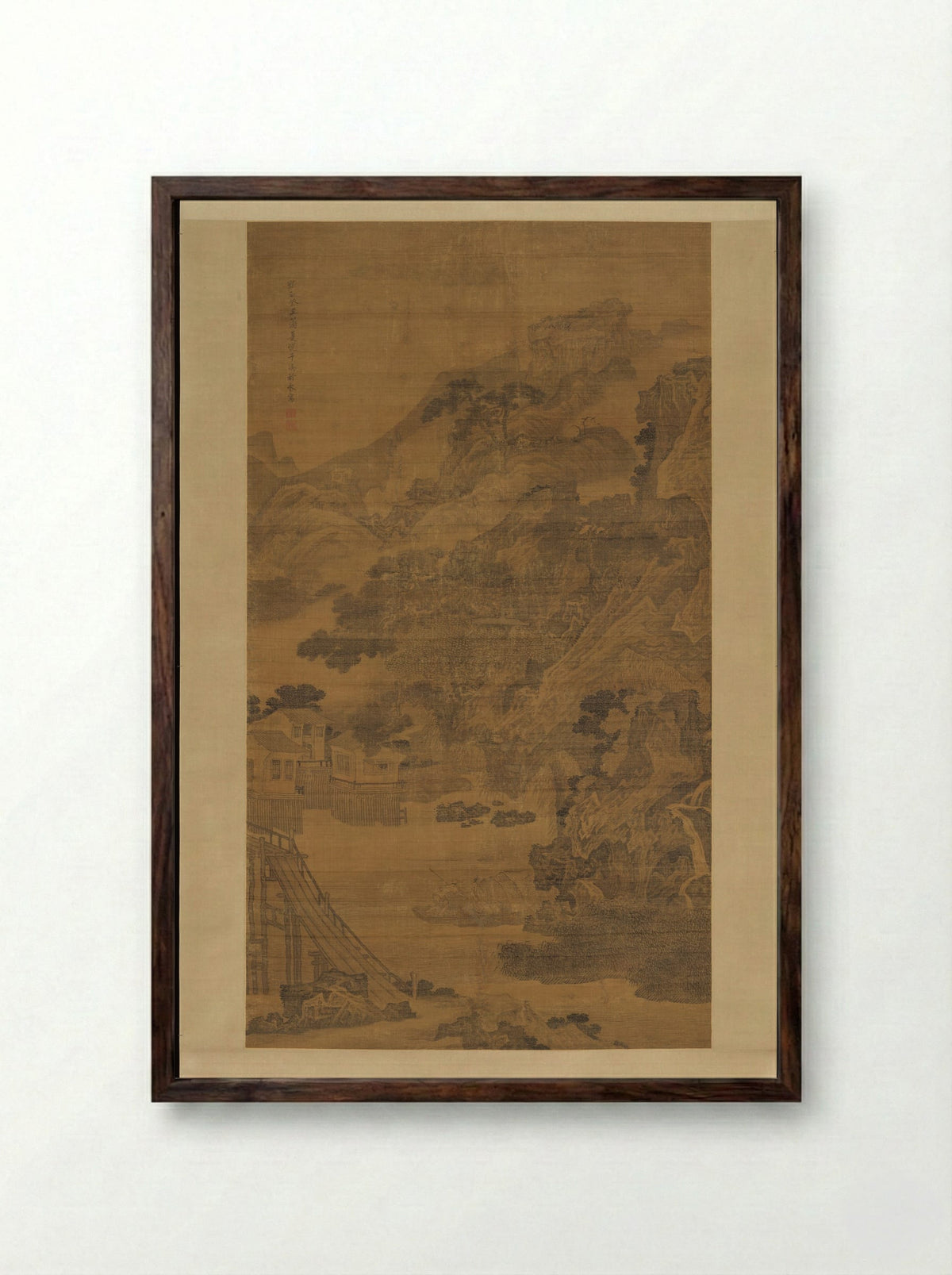 Mountainous River Scene - Feng Qiyong - Framed Print Dark Wood