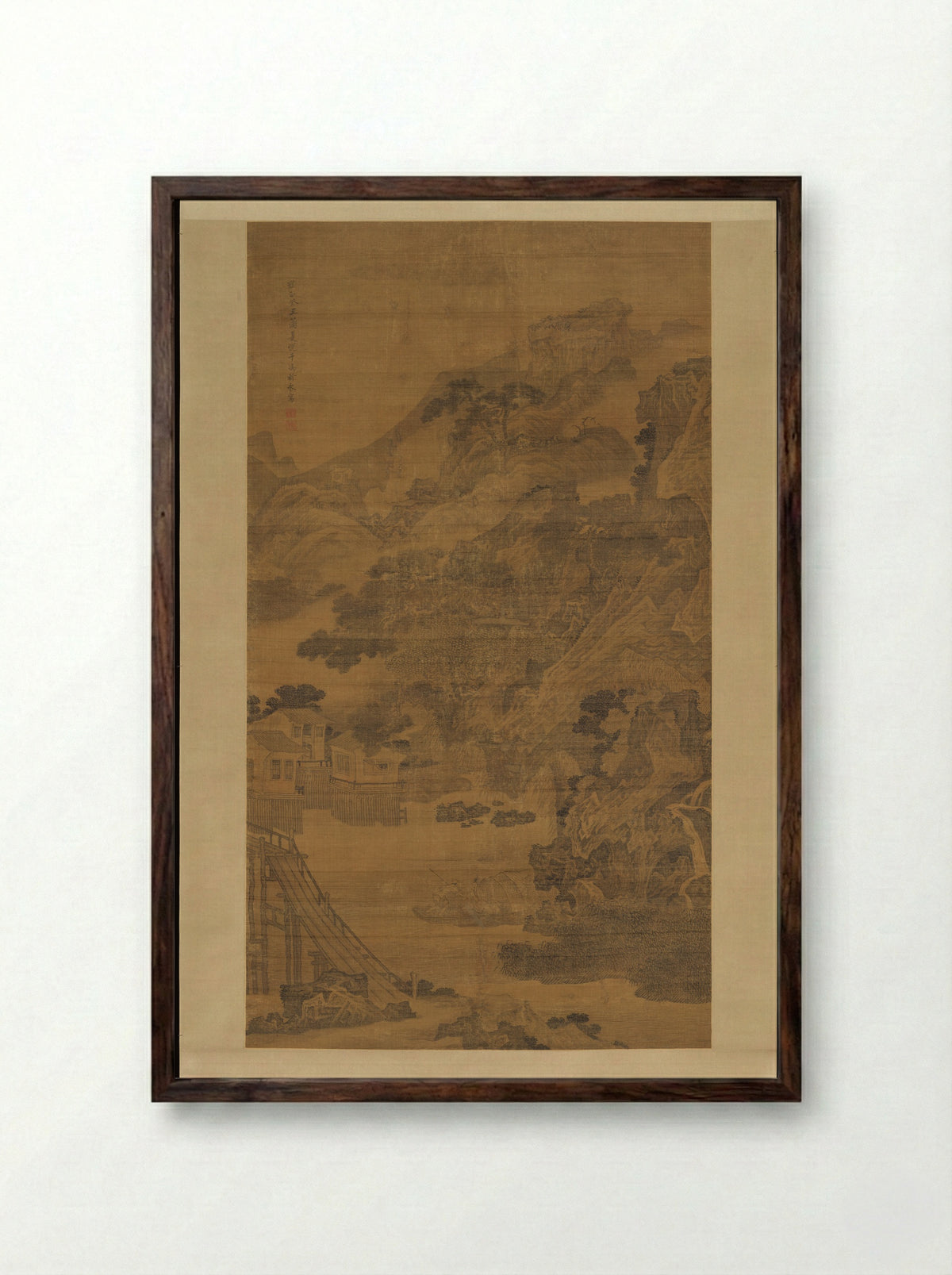 Mountainous River Scene - Feng Qiyong - Framed Print Dark Wood
