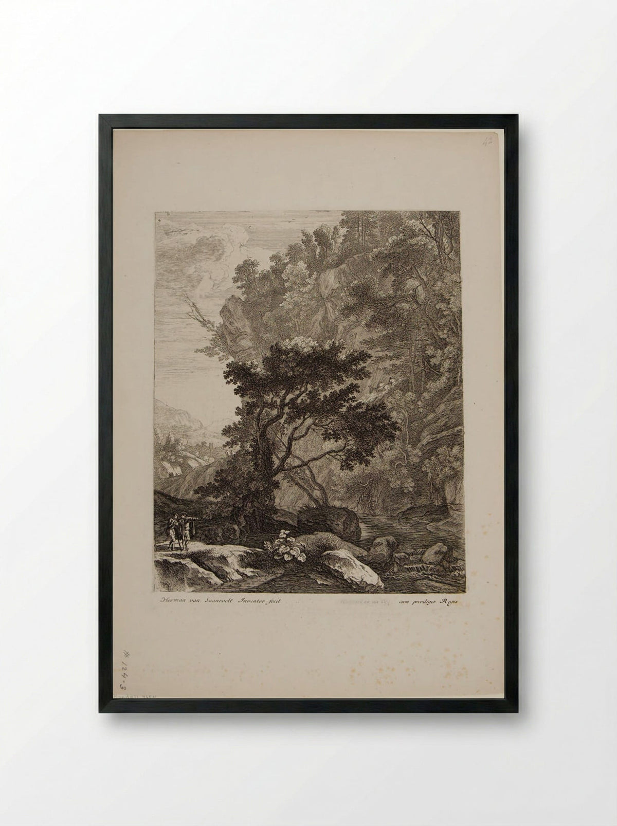 Mountainous Scene with Figures - Herman van Swanevelt - Framed Print Black