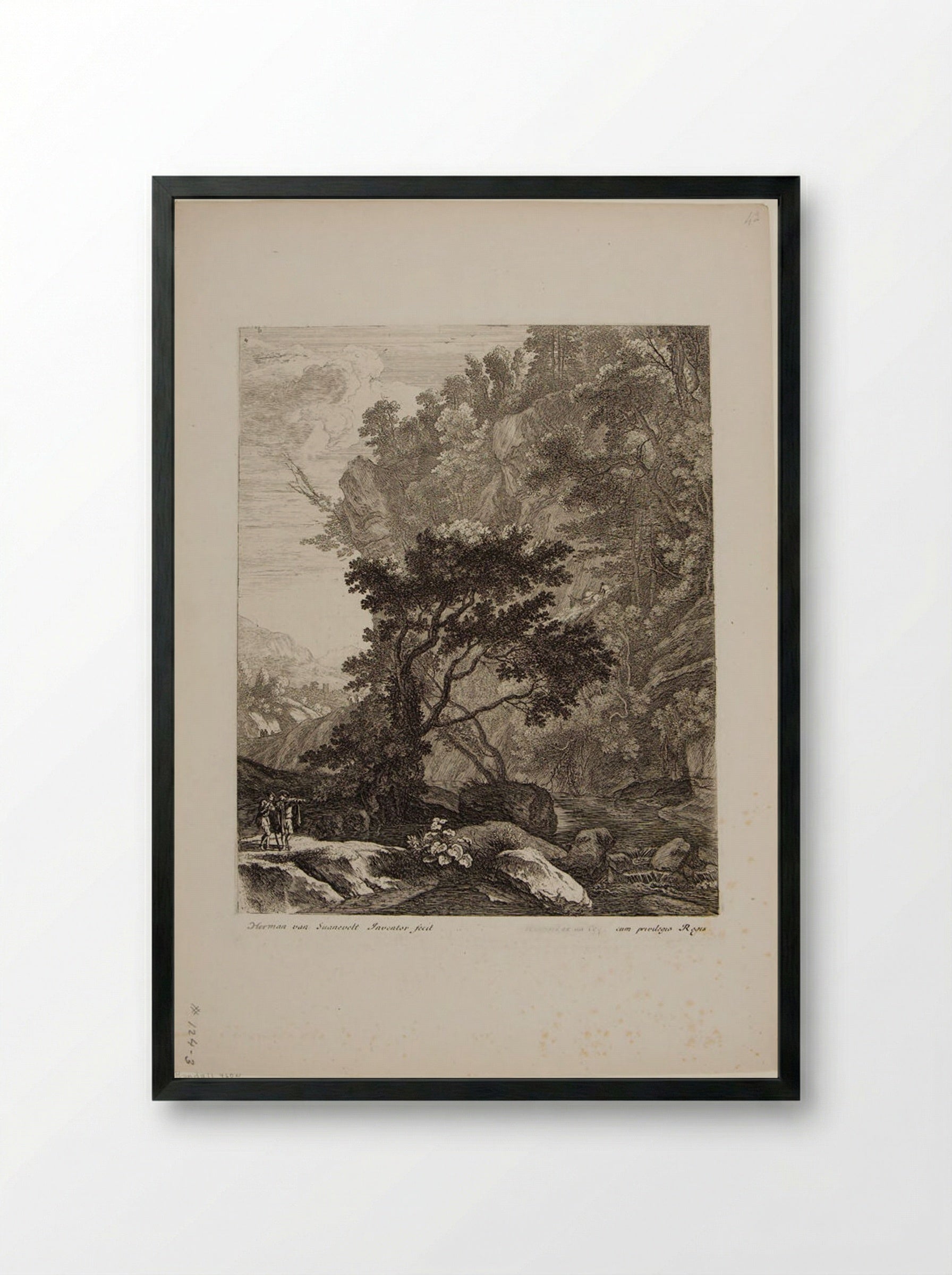 Mountainous Scene with Figures - Herman van Swanevelt - Framed Print Black
