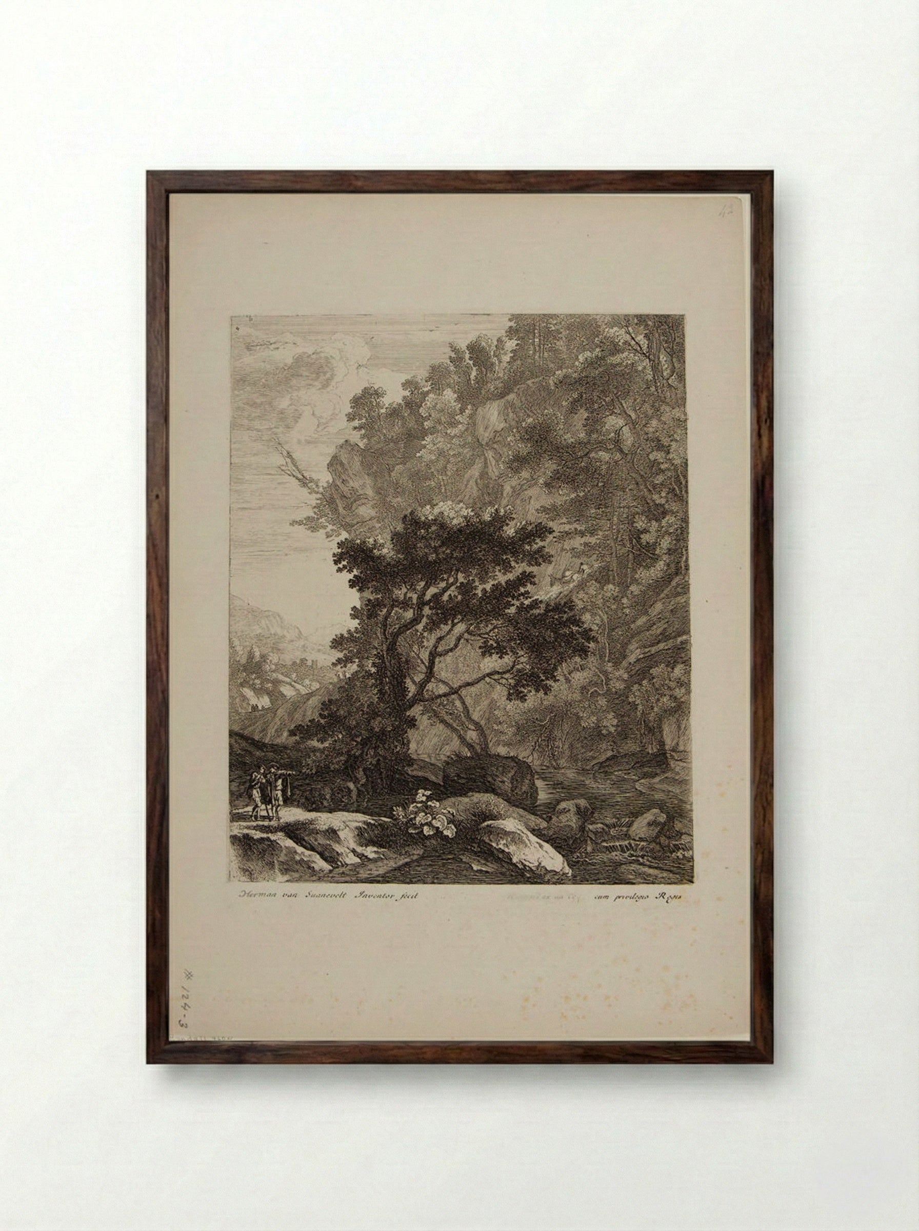 Mountainous Scene with Figures - Herman van Swanevelt - Framed Print Dark Wood
