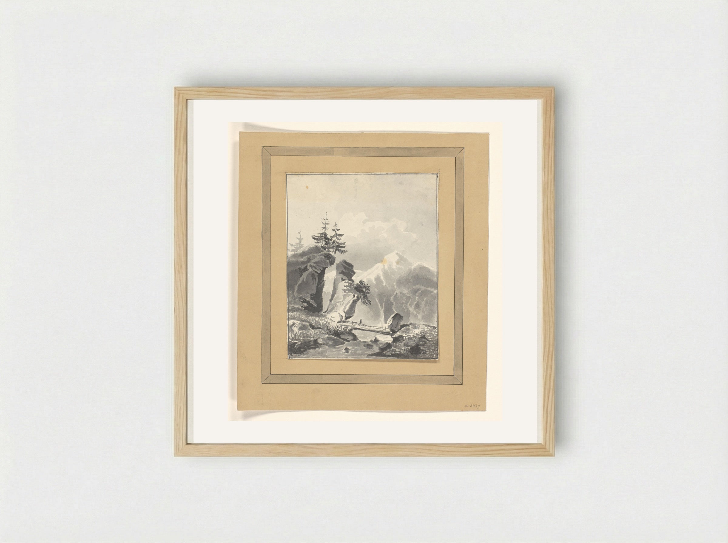 Mountainous Scene with Wooden Bridge over a River - Johannes van Reijn - Framed Print Wood