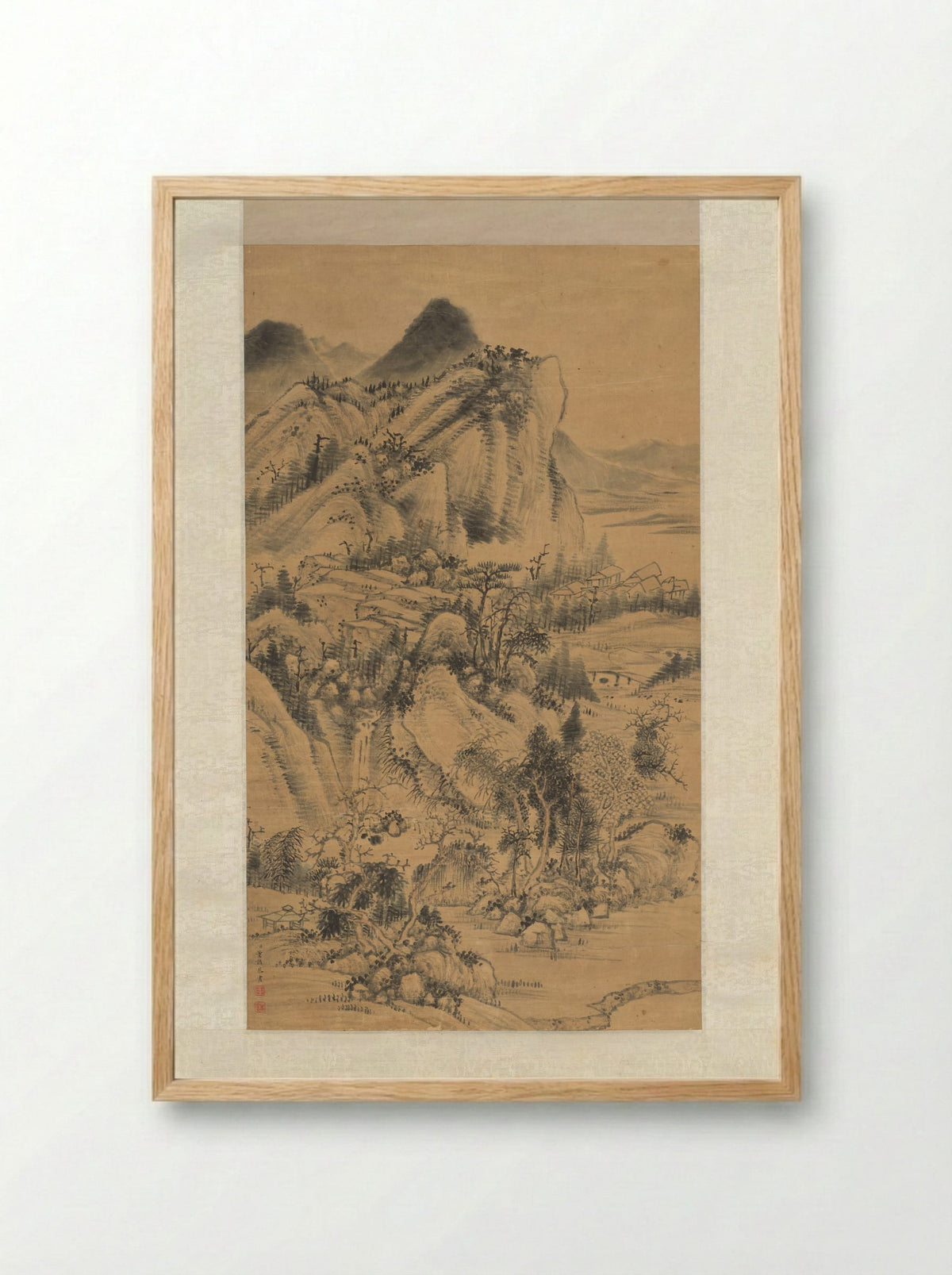 Mountainous Scenery with Pavilions - Dong Gao - Framed Print Wood