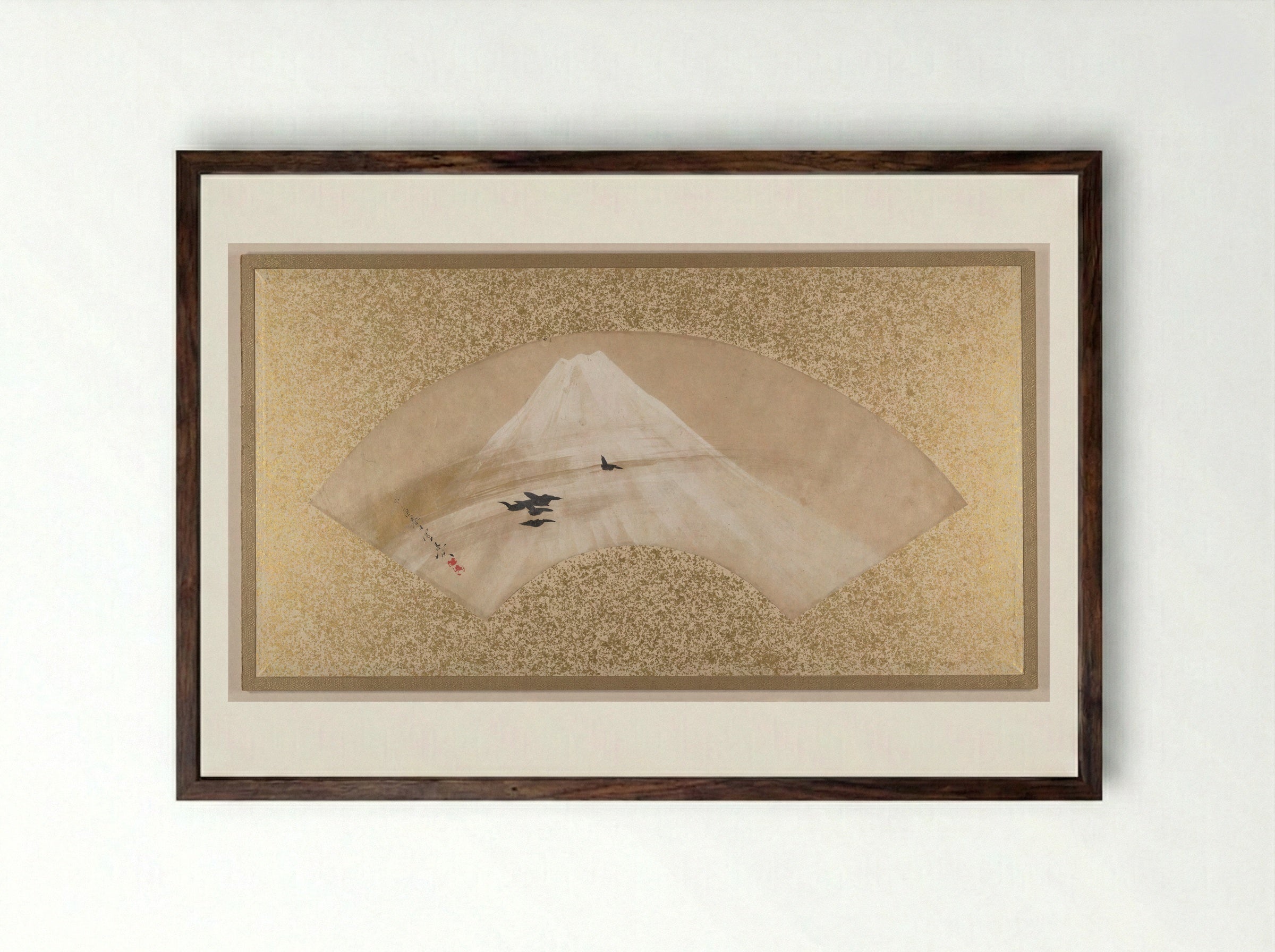 Mountains with Birds - Shibata Zeshin - Framed Print Dark Wood