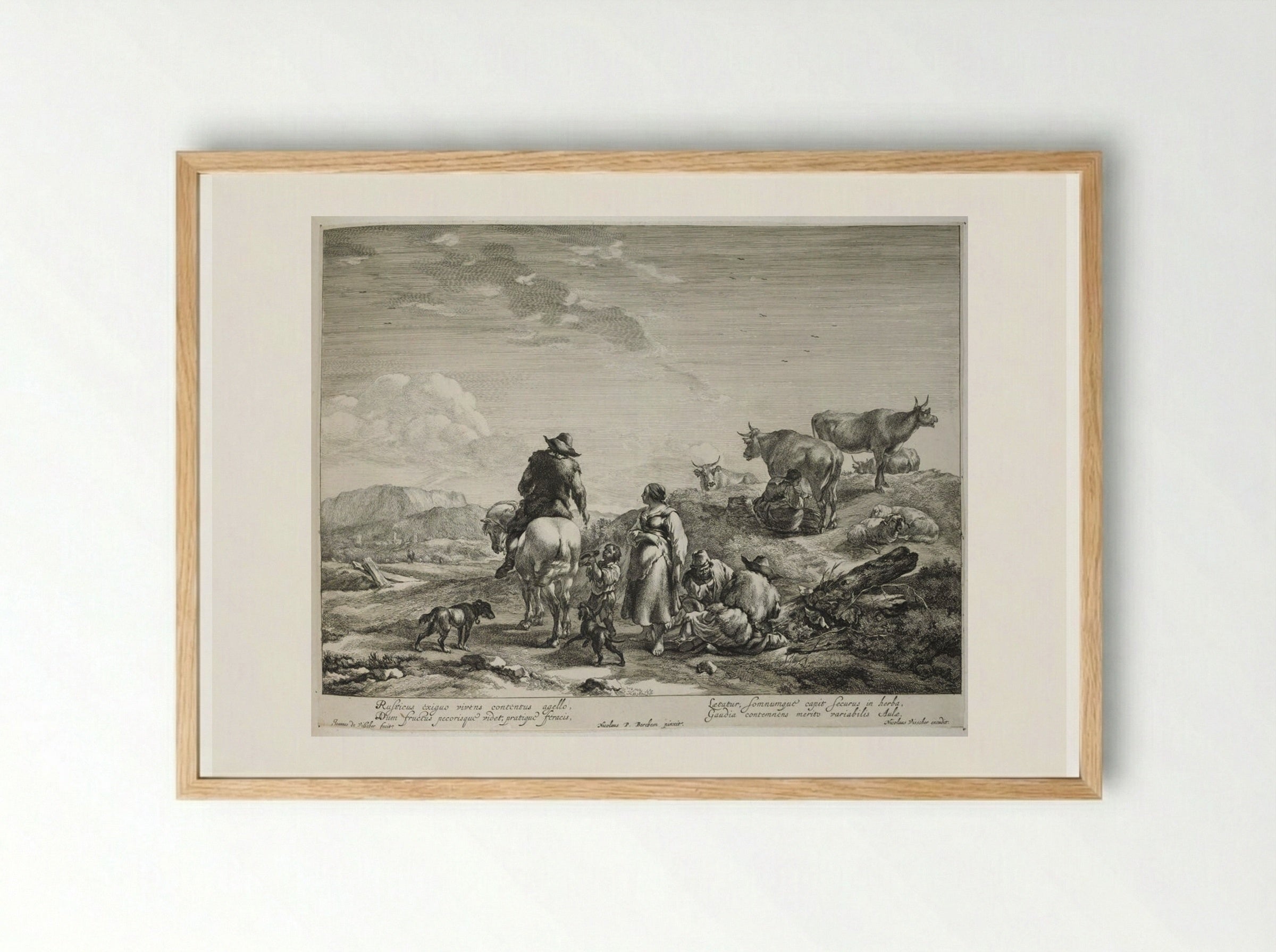 Mounted Farmer Giving Alms to a Begging Boy - Johannes Visscher - Framed Print Wood
