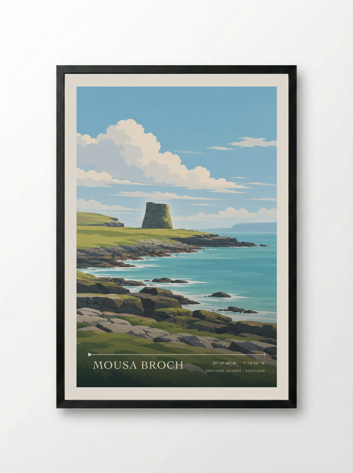 Mousa Broch, Shetland Islands | Travel Poster - Framed Print Black