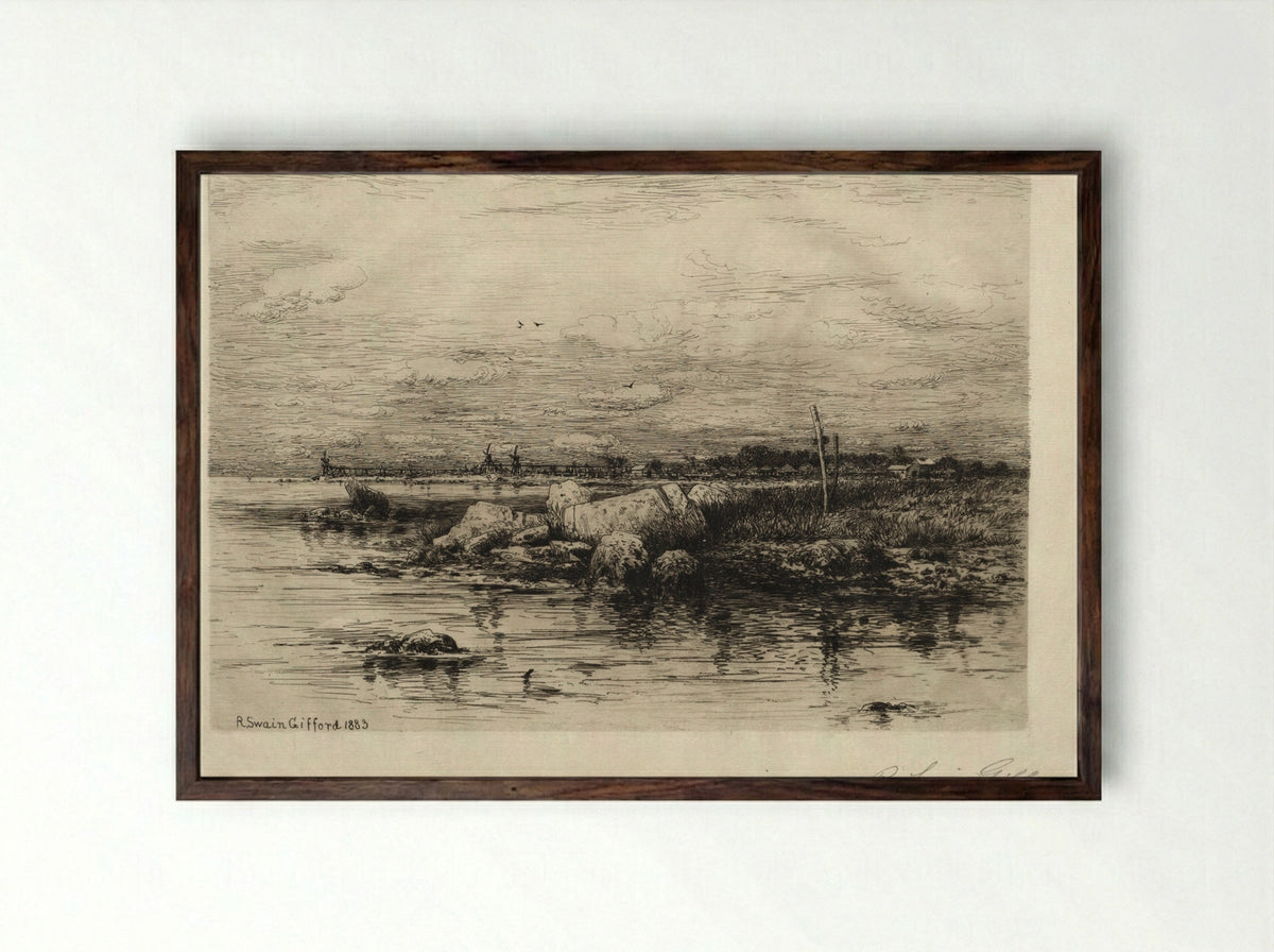 Mouth of the Apponaganasett River - Robert Swain Gifford - Framed Print Dark Wood
