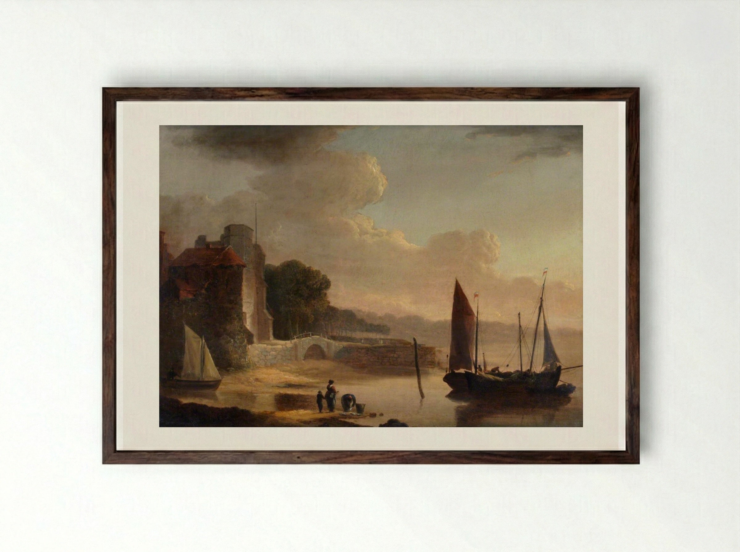 Mouth of the Old Canal - William Shayer - Framed Print Dark Wood