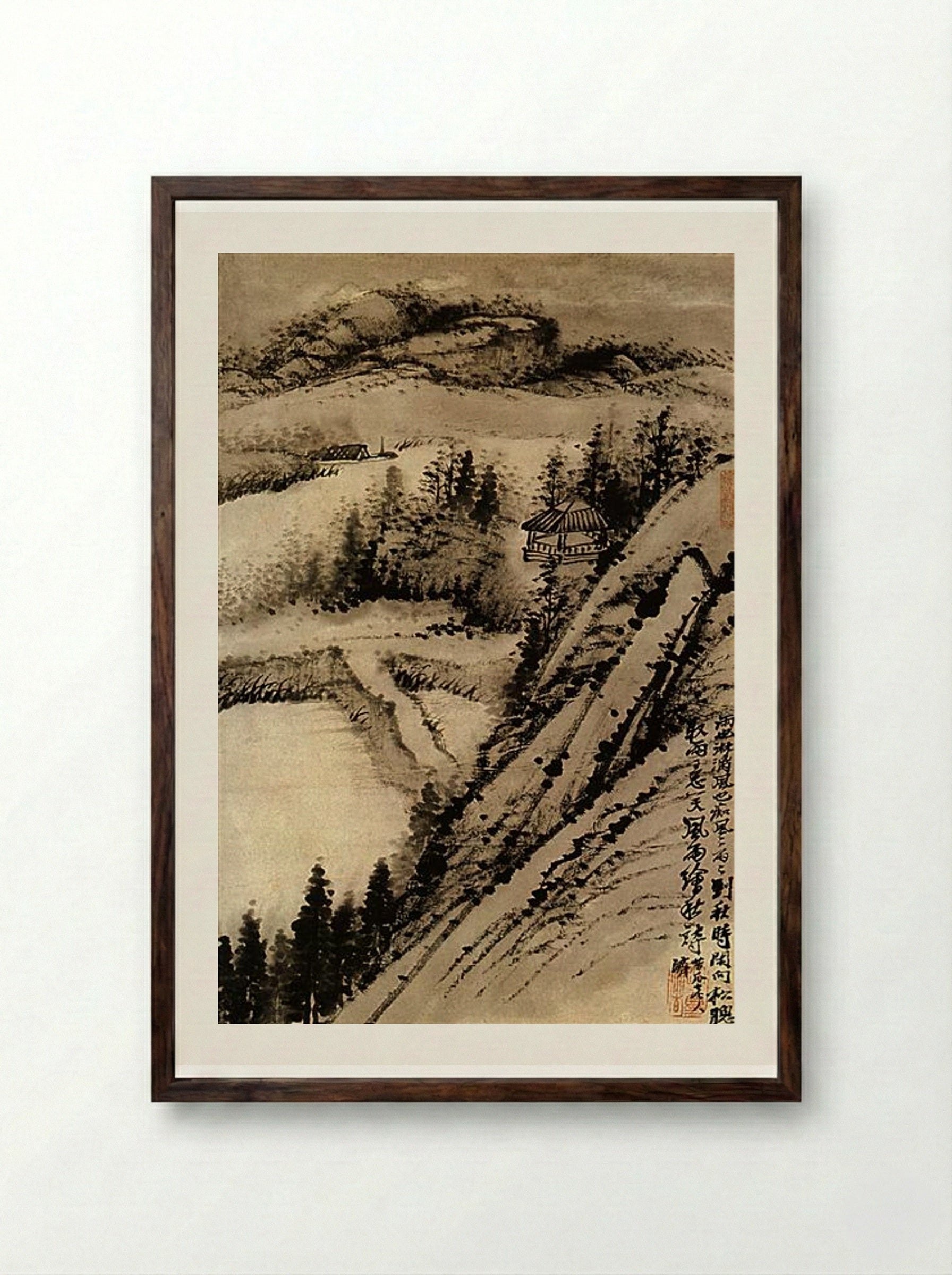 Move up one more floor - Shitao - Framed Print Dark Wood
