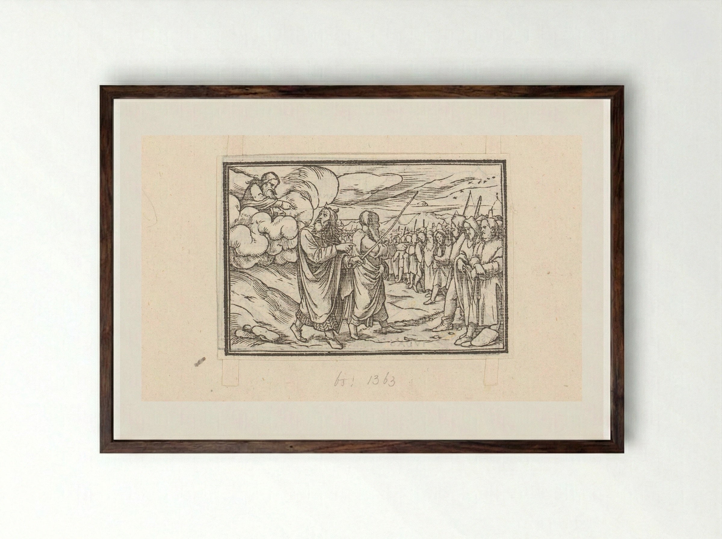 Mozes en Aäron tellen de Israëlieten - Veit Rudolf Specklin - Framed Print Dark Wood