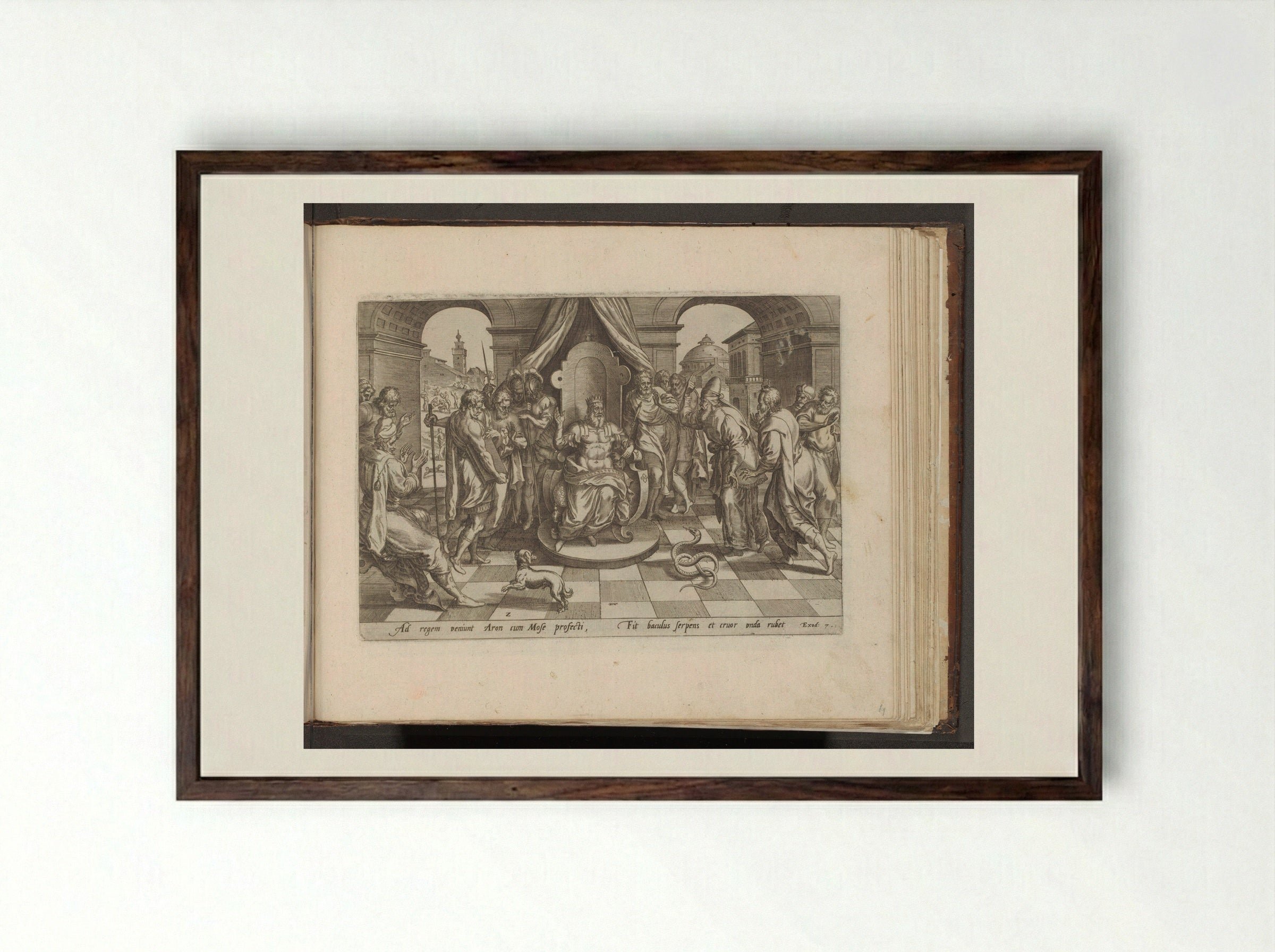 Mozes en Aäron voor de farao - Gerard de Jode - Framed Print Dark Wood