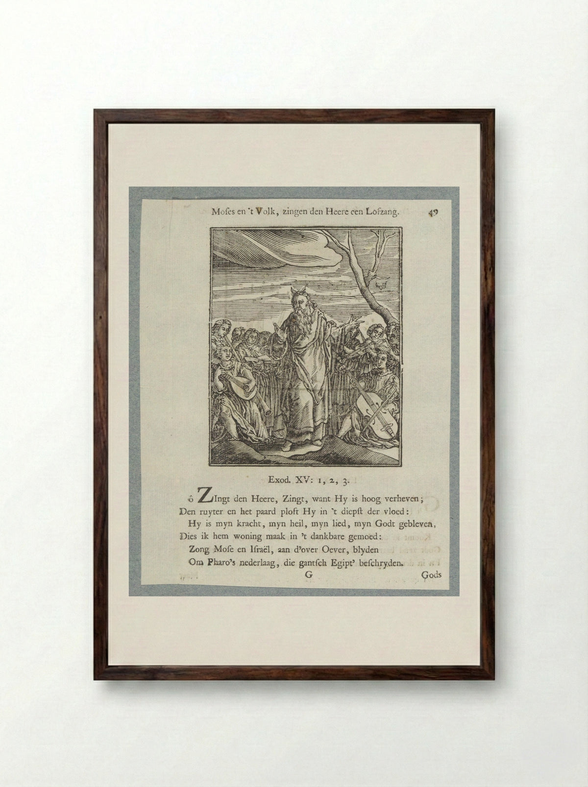 Mozes en de Israëlieten heffen een danklied aan - Jan Klooster - Framed Print Dark Wood