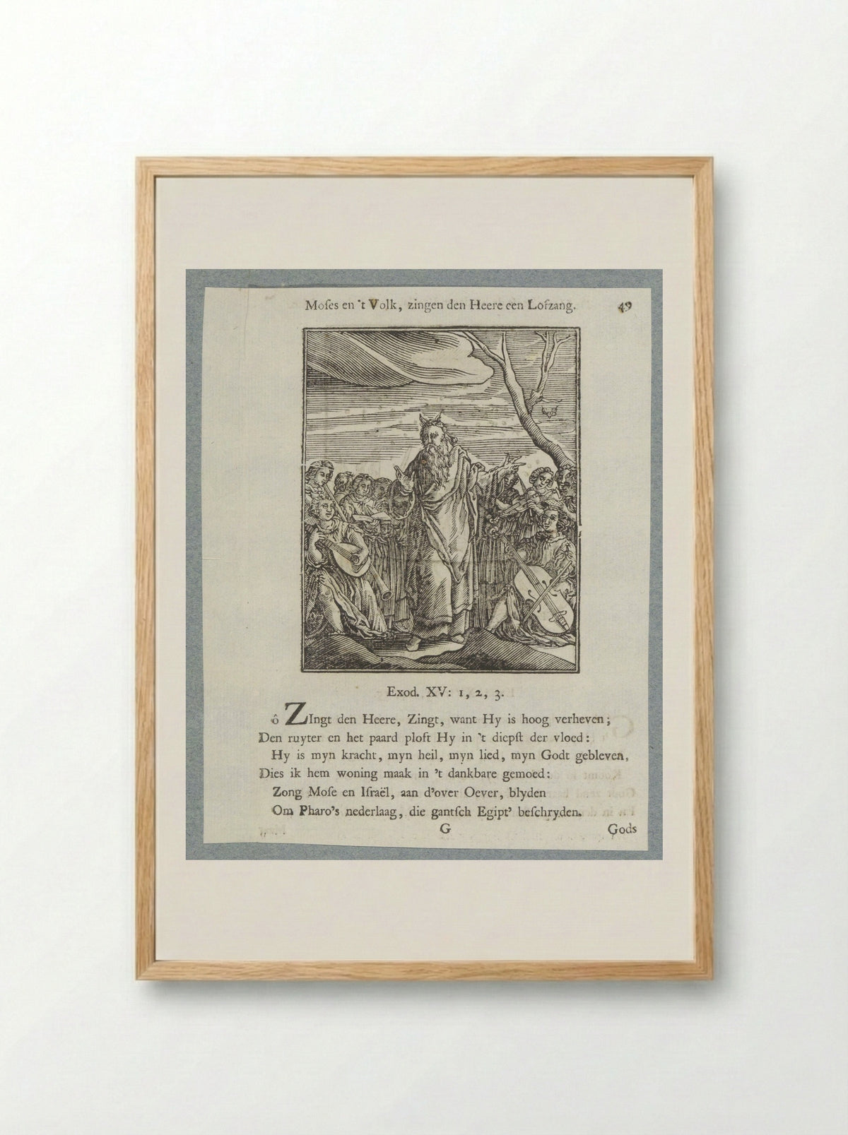 Mozes en de Israëlieten heffen een danklied aan - Jan Klooster - Framed Print Wood