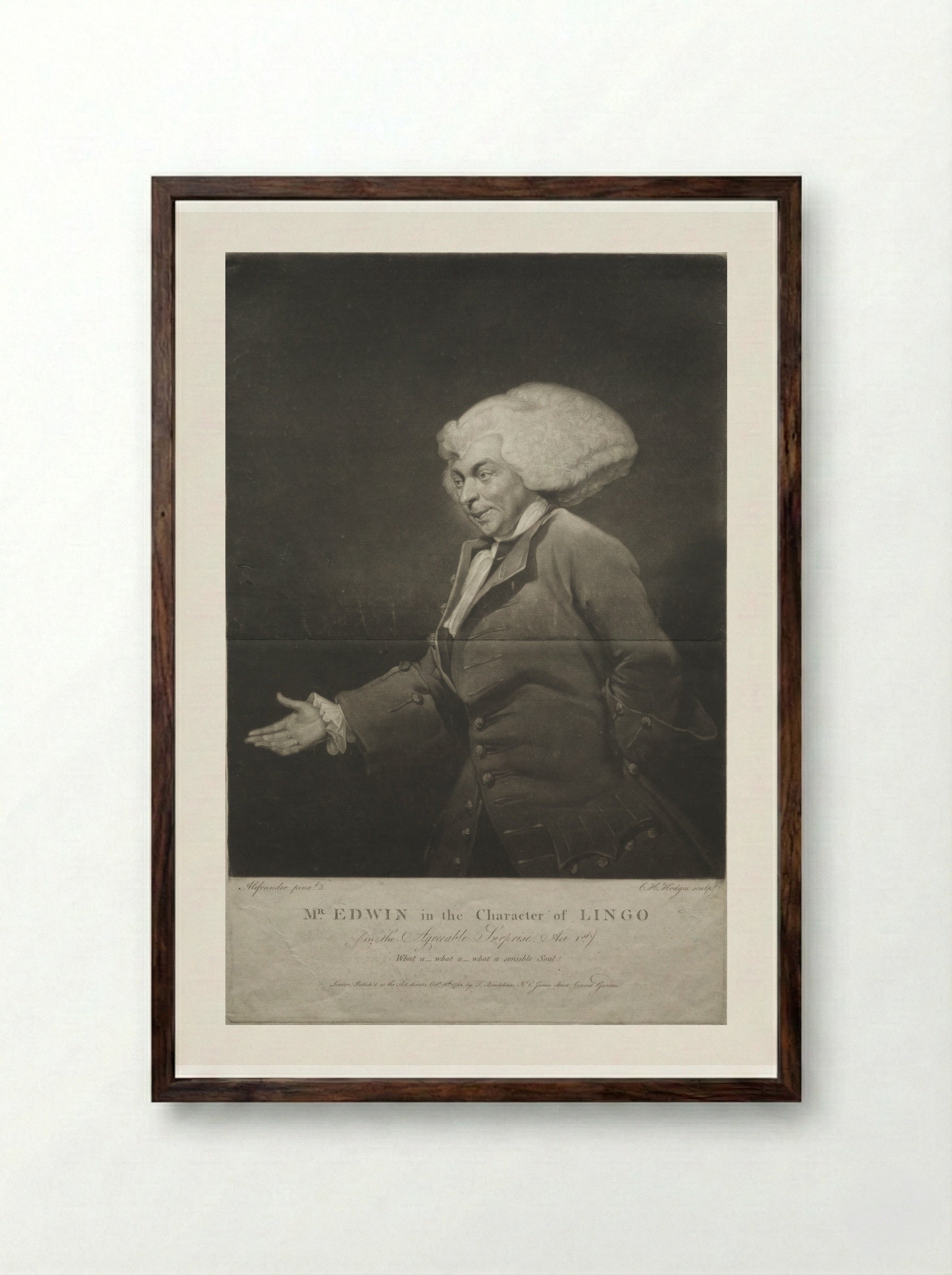 Mr. Edwin in the Character of Lingo - Charles Howard Hodges - Framed Print Dark Wood